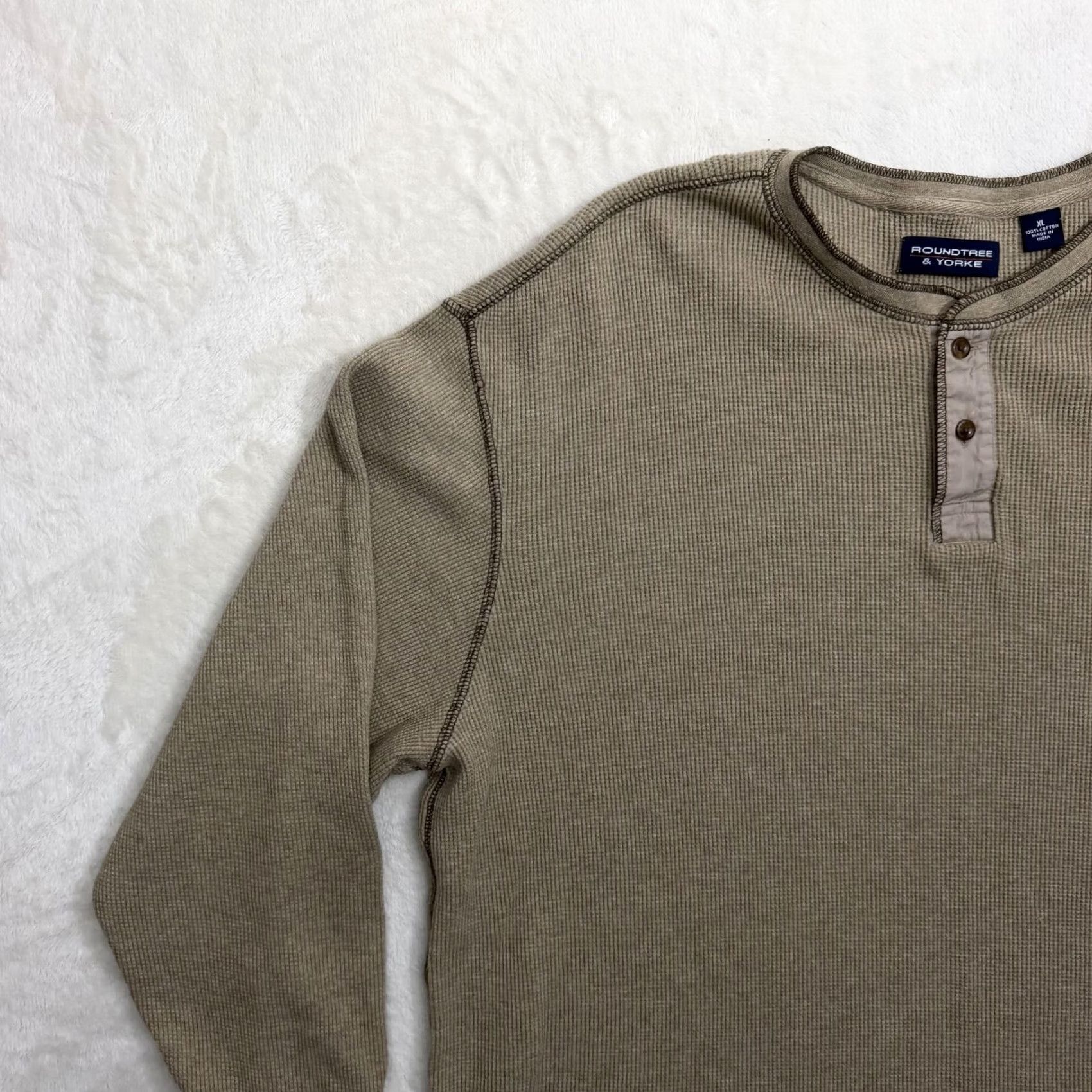 Roundtree & Yorke VINTAGE-roundtree yorke henley shirt mens XL beige thermal knit 100% cotton long sleeve pullover button casual winter shirts Mens Size US XL / EU 56 / 4 - 5 Thumbnail