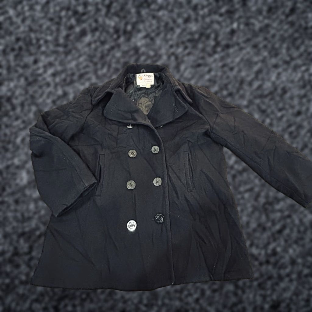 VINTAGE Fox Knapp Pea Coat Men’s 44 Wool Black 8-Buttons Coat