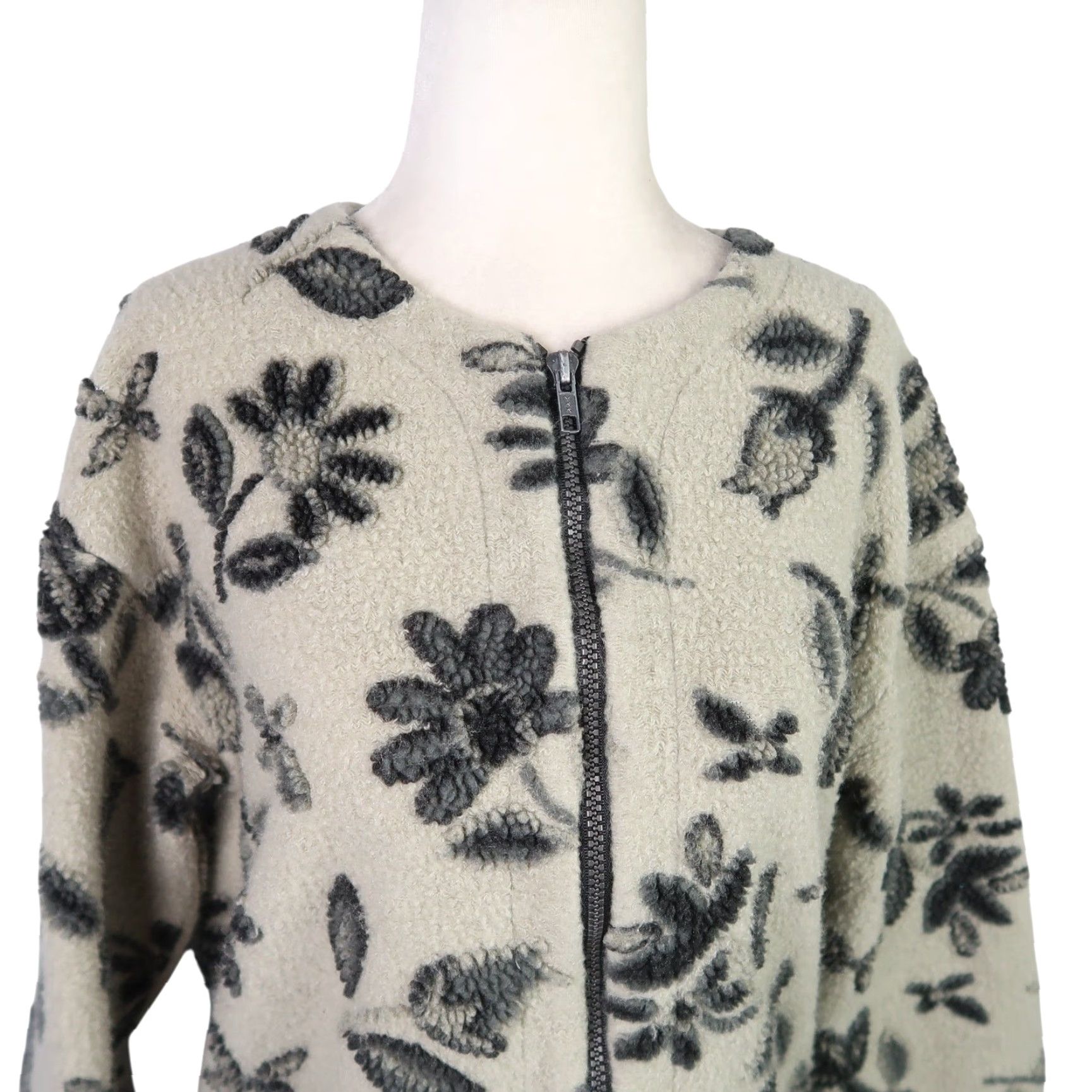 Sierra Designs VINTAGE Sierra Designs Floral Fleece Zip Jacket Women's L Cream Black 90s Bohemian Size L / US 10 / IT 46 - 2 Thumbnail