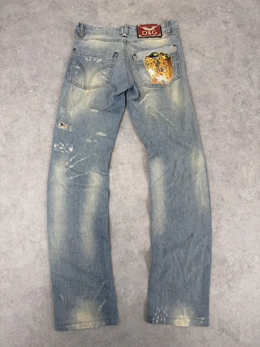 Dolce & Gabbana AW2006 Dolce & Gabbana Yellow Printed Blue Distressed Denim Jeans Size US 31 - 4 Thumbnail