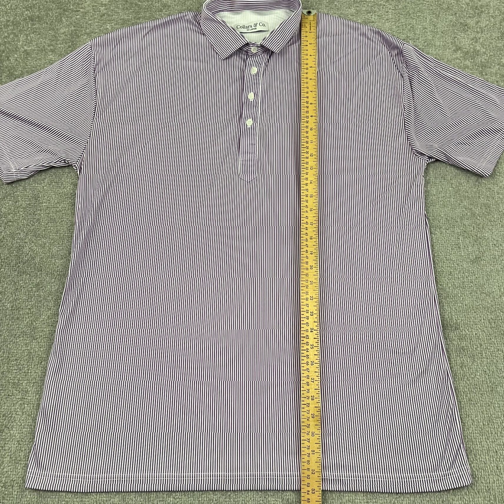 CO Collars & Co Dress Collar Polo Shirt Mens 2XL Purple White Striped Work Size 48R - 4 Thumbnail