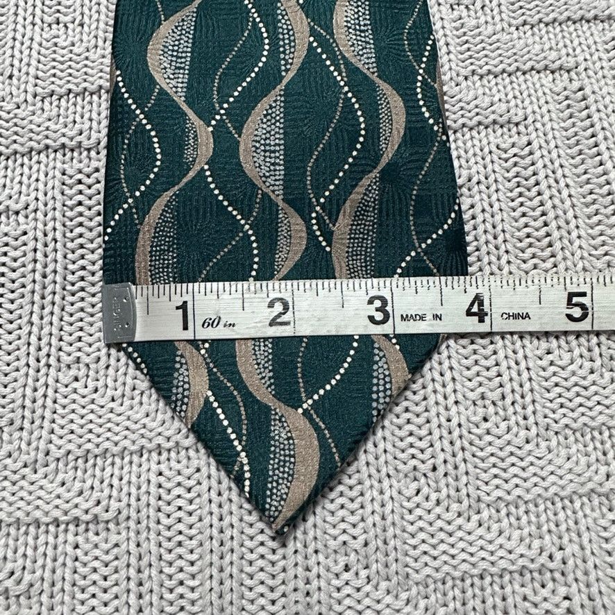 Oleg Cassini Vintage Oleg Cassini green gold wave line silk tie Size ONE SIZE - 6 Thumbnail