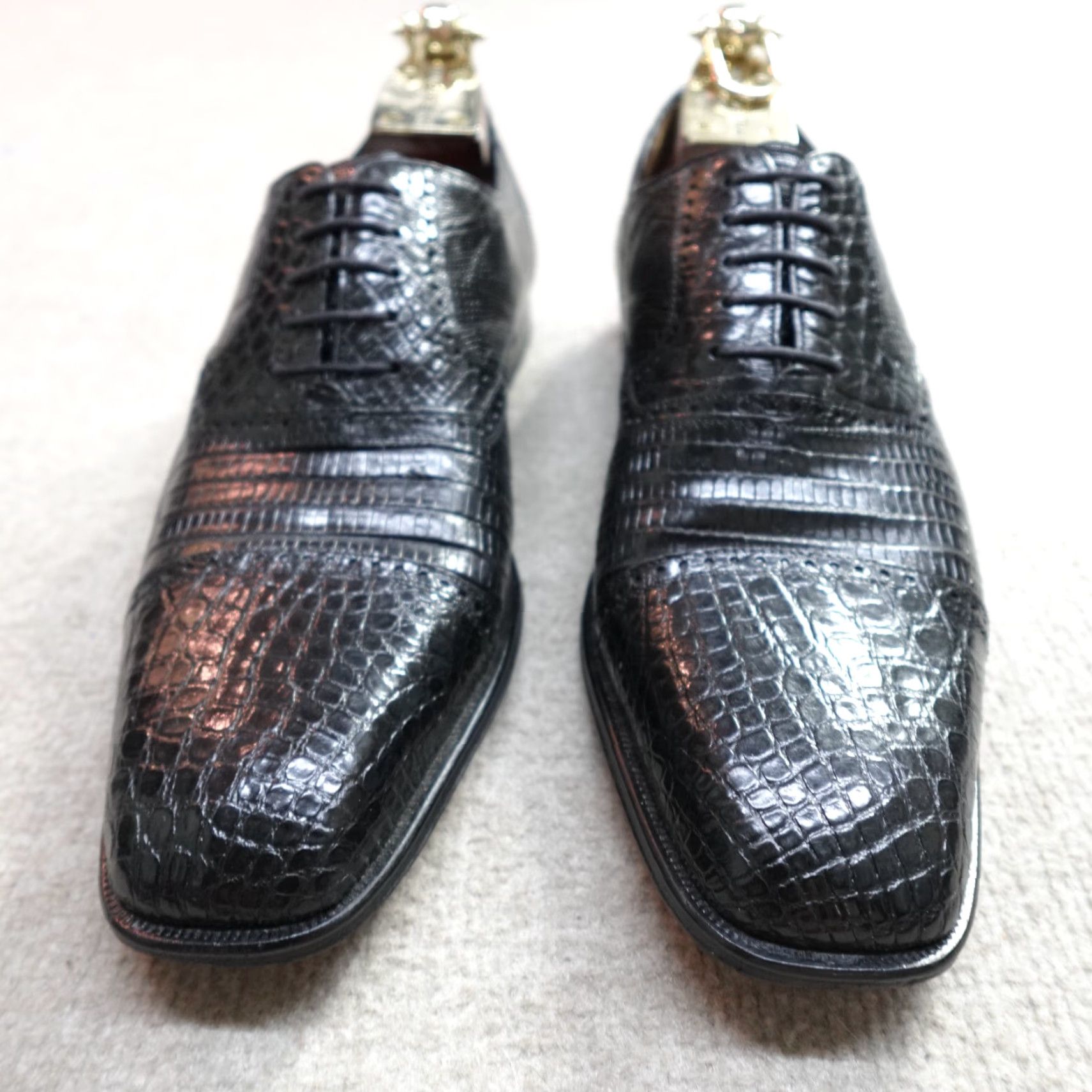 Mezlan Mezlan Shoes 12 Black Crocodile Cap Toe Oxford Lace Exotic Made in Spain Mens Leather Cap Toe Oxford Shoes Black 12 Mezlan Shoes Spain Men Size ONE SIZE - 2 Thumbnail