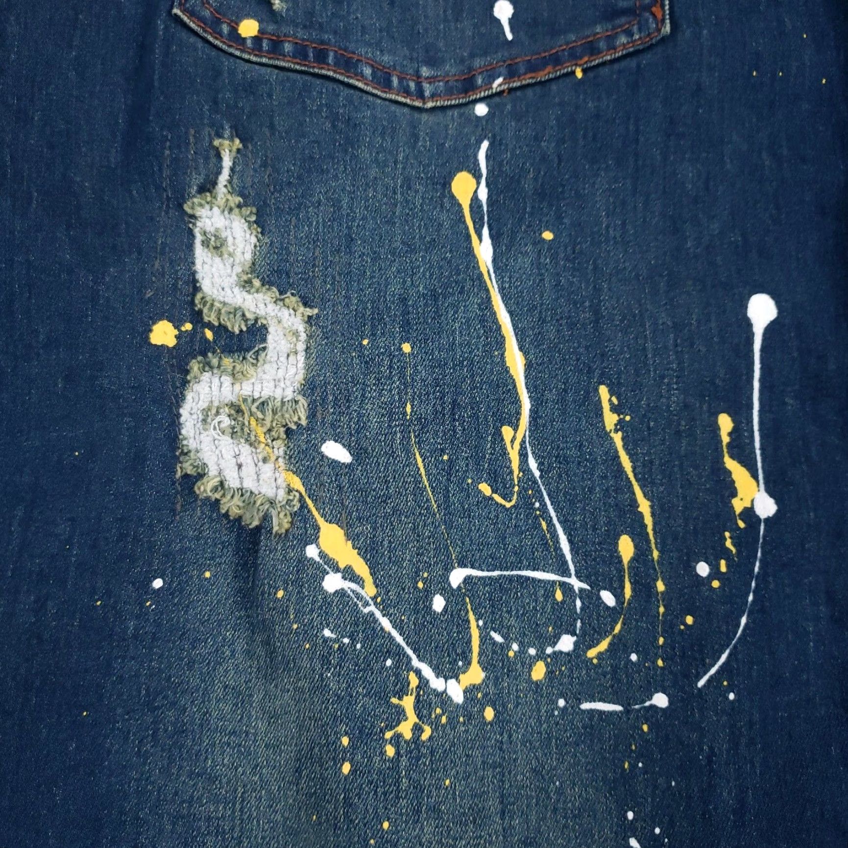 Stacy Adams Stacy Adams Jean Jacket Mens 3XL Blue Pockets Stretch Distressed Paint Splatter Denim Cotton Blend Jacket 3XL Blue Stacy Adams Mens Jacket Jeans Size US 39 - 7 Thumbnail