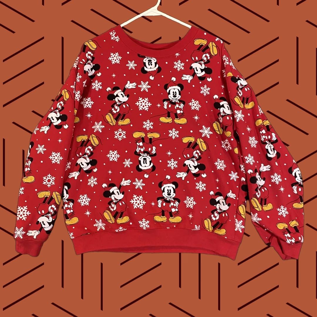 Disney VINTAGE Mickey Mouse Sweatshirt Womens L Red Christmas Disney Pullover Crewneck Sweater Womens Size L / US 10 / IT 46 - 1 Thumbnail