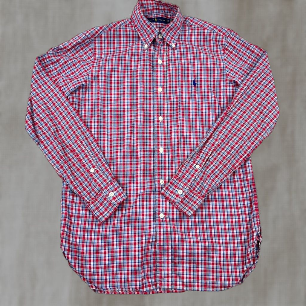 Ralph Lauren Ralph Lauren Shirt Men Small Pink Button-Up Lightweight Oxford Plaid Dress White-Blue Cotton Button-Down, Regular Fit, Long Sleeve, Casual Size 36R - 1 Thumbnail