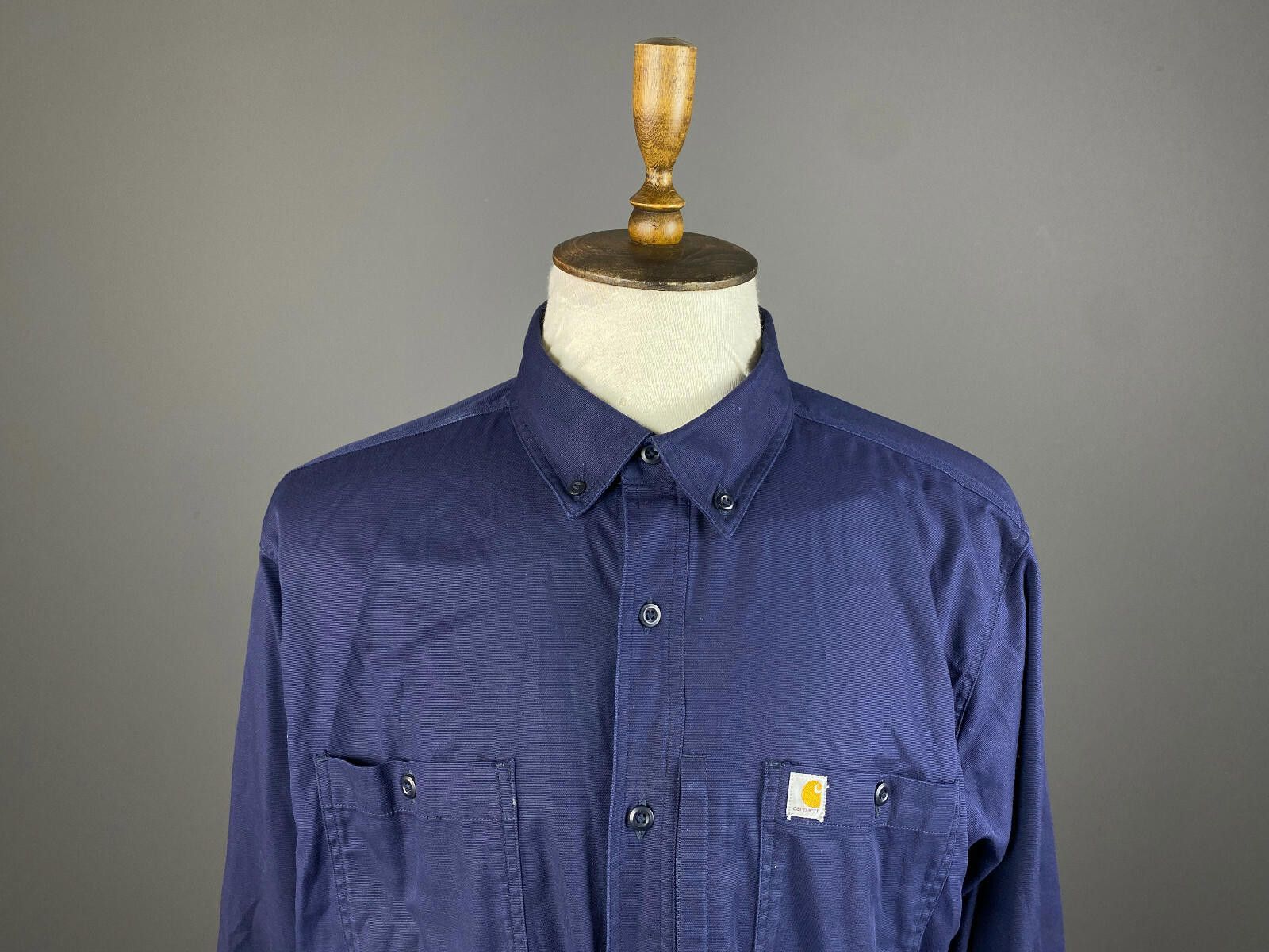 Carhartt Men Carhartt Navy Blue Cotton Button Up Overshirt Size XL Size US XL / EU 56 / 4 - 2 Thumbnail