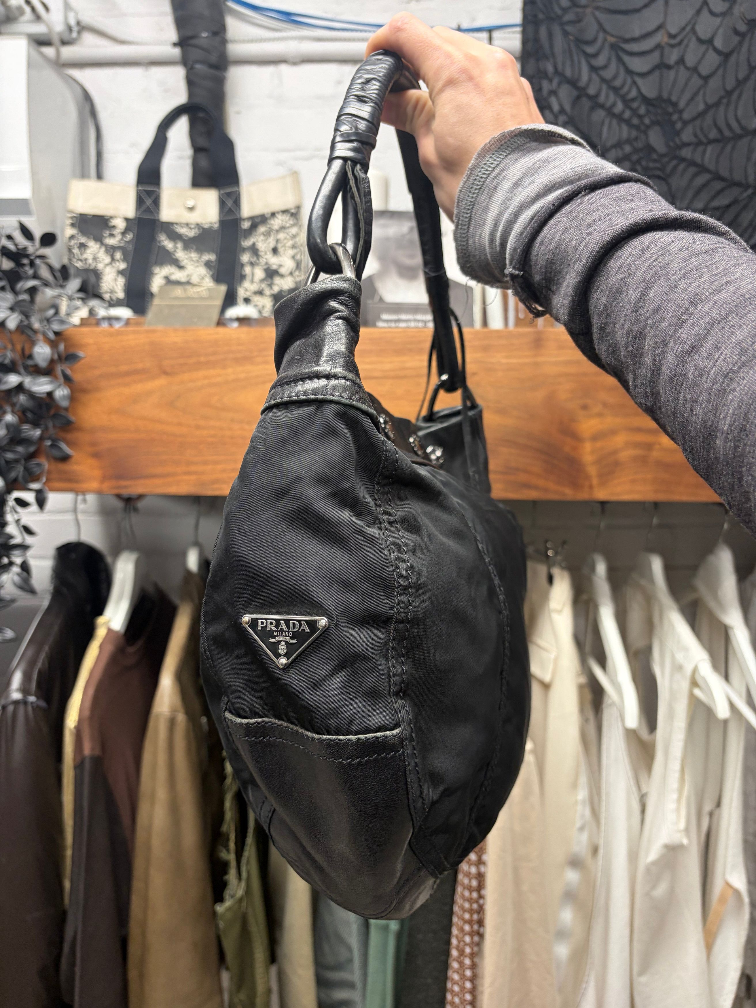 Prada Prada ‘Tessuto’ Black Nylon/Leather ‘Half-Moon’ Hobo Bag Size ONE SIZE - 3 Thumbnail