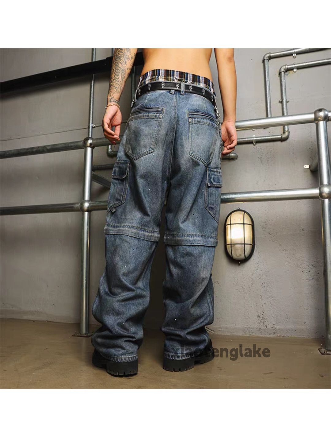 Jean xtl utility washed faded Stain paint grunge hiphop jeans Size US 37 - 11 Thumbnail