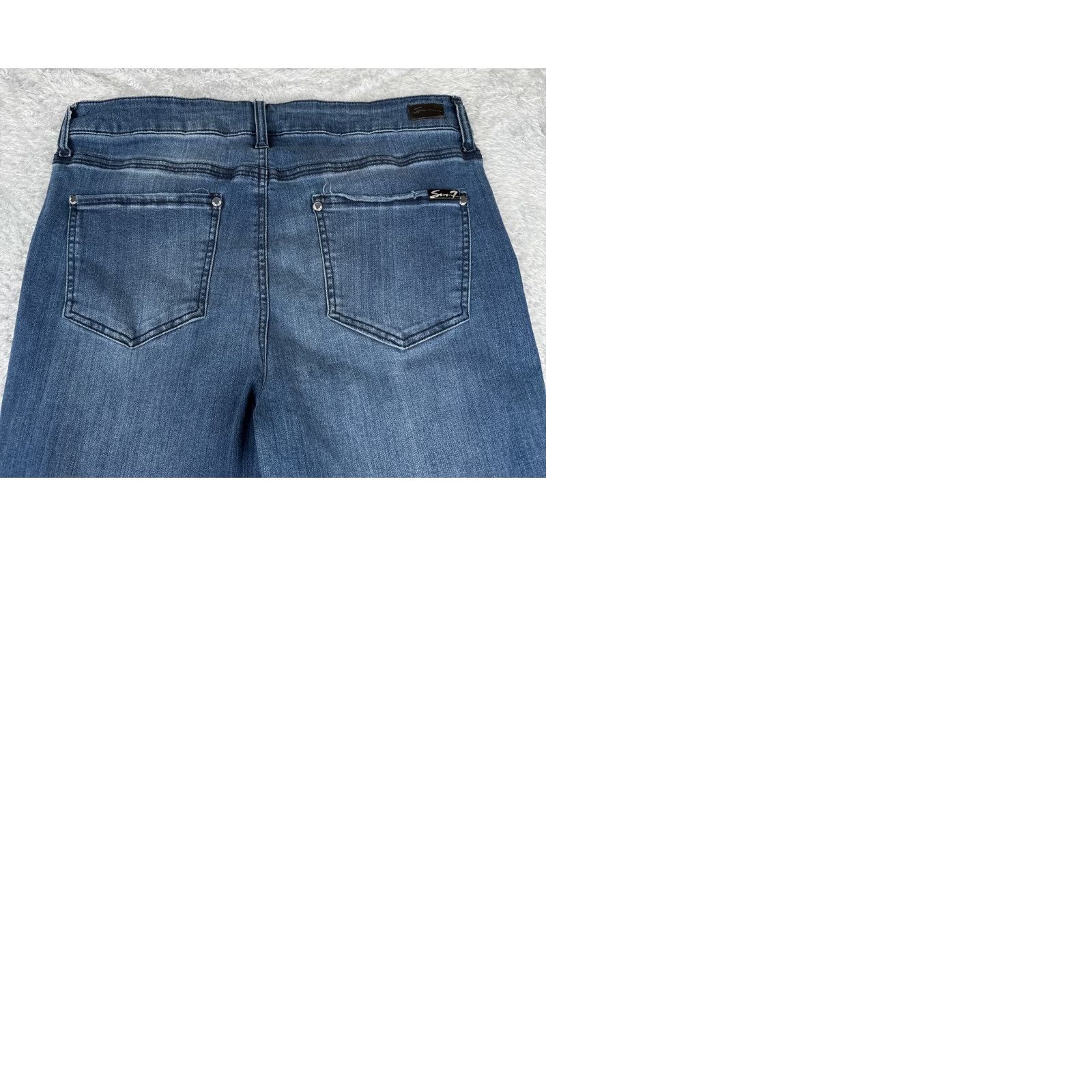 Vintage Seven7 Jeans Women Skinny Jeans 34x28 Blue Denim Distressed Mid Rise 16 5-Pocket Logo Embroidered Cotton Regular Adult Womens Size 38" / US 16 / IT 52 - 10 Thumbnail