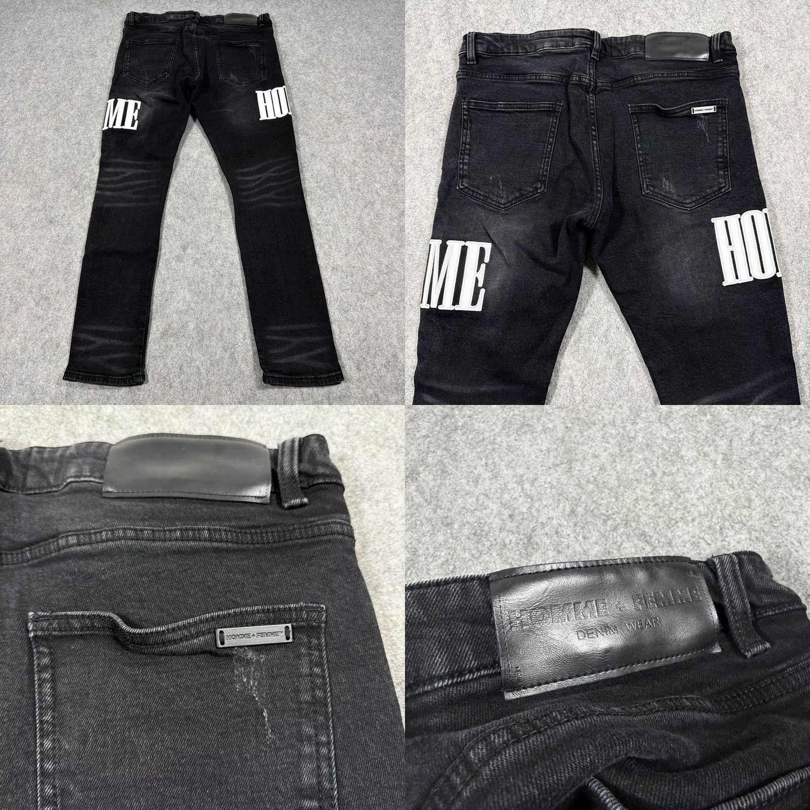 Vintage Homme Femme Patched Distressed Jean Men's Size 34 Black Denim Wear 5-Pocket Regular Rise 10-12in Inseam 30in Charcoal Wash Vintage No Mens Jeans Size US 34 / EU 50 - 10 Thumbnail