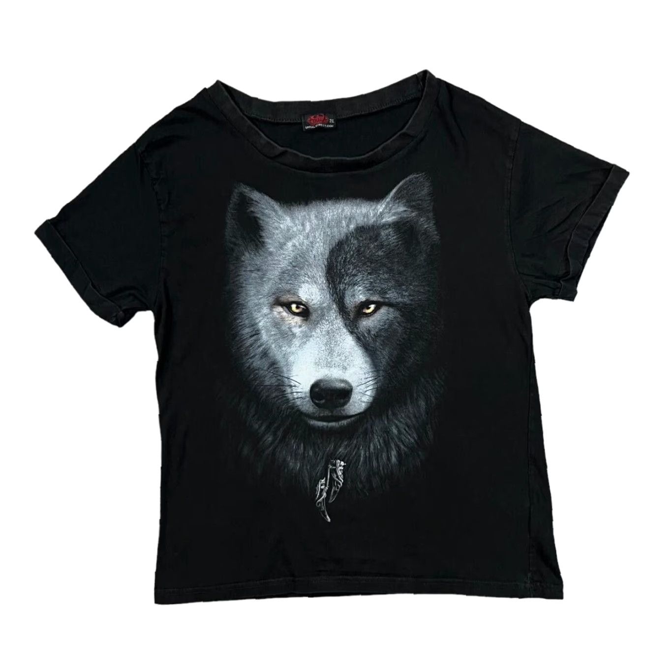 Vintage SPIRAL DIRECT Gothic Wolf T-Shirt Women's XXL Black Rolled Sleeve 2000s Graphic Front Print Size XXL / US 16-18 / IT 52-54 - 2 Thumbnail