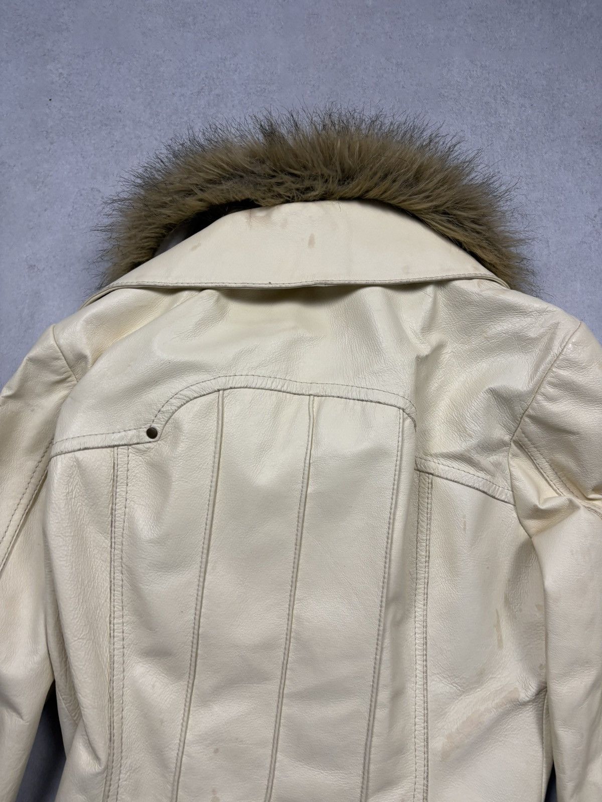Japanese Brand Vintage Leather Jacket Faux Fur Collar Belted Biker Y2K Hype Size S / US 4 / IT 40 - 10 Thumbnail
