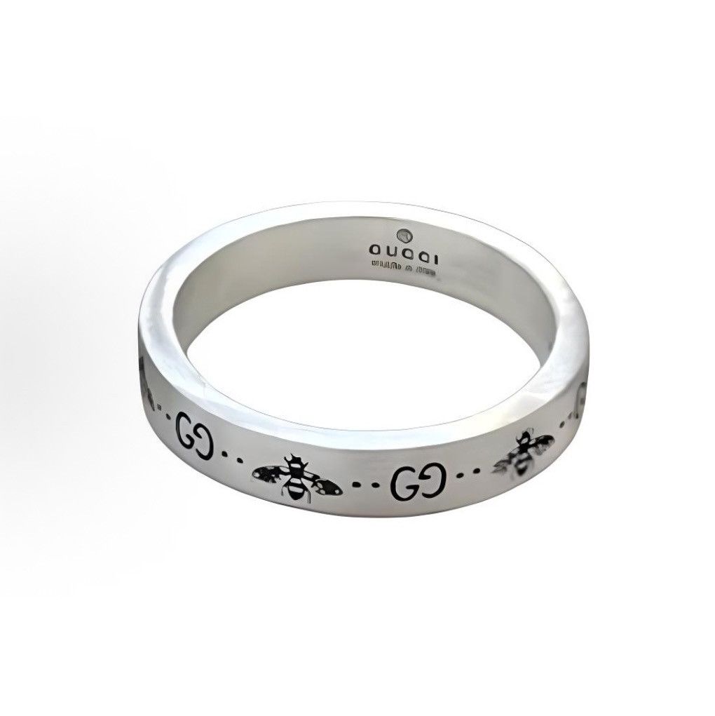 Gucci Gucci GG And Bee Engraved Thin Sterling Silver Ring Size ONE SIZE - 1 Thumbnail