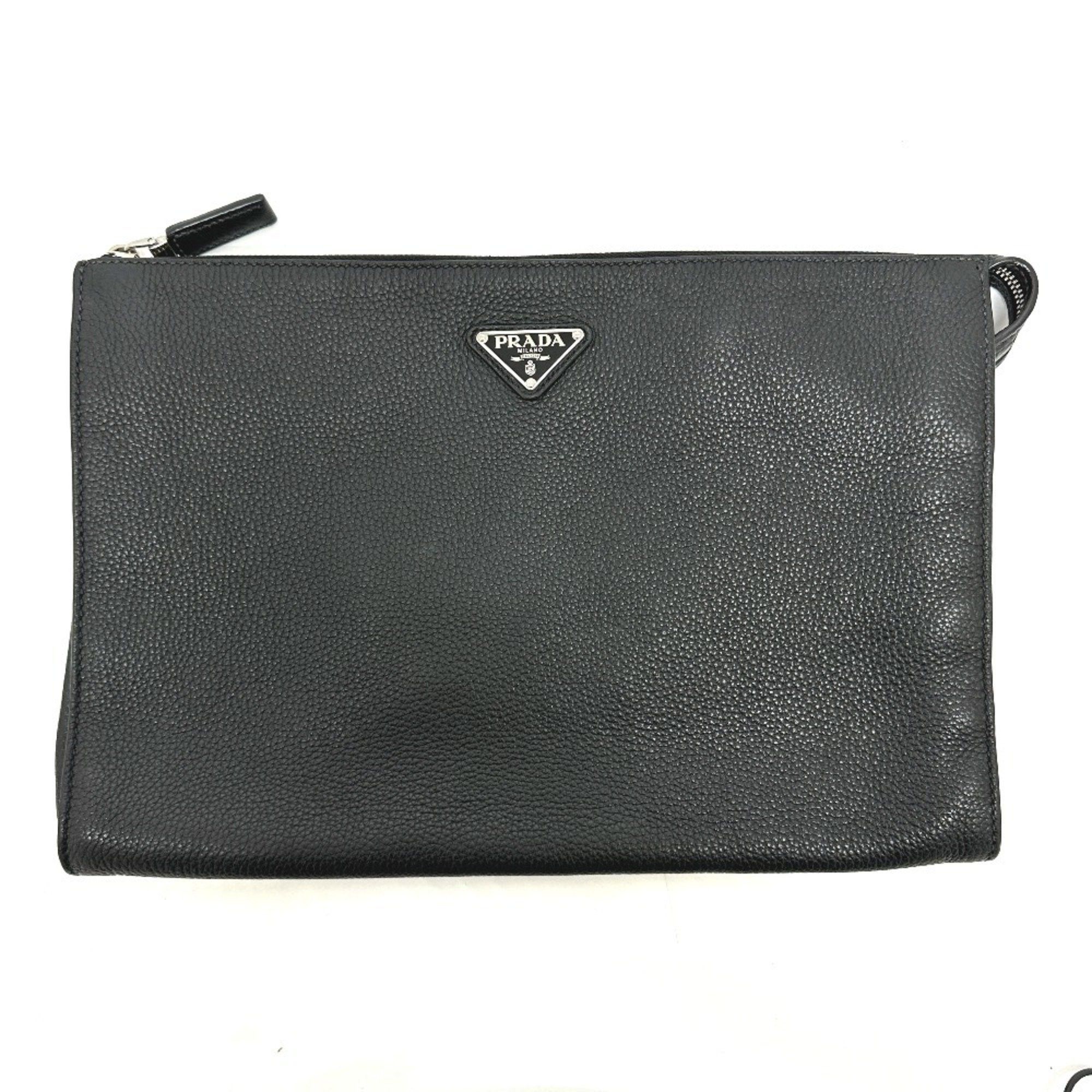 Prada PRADA 2VN014 Triangle Plate Leather Clutch Bag Men's Black Size ONE SIZE - 1 Thumbnail