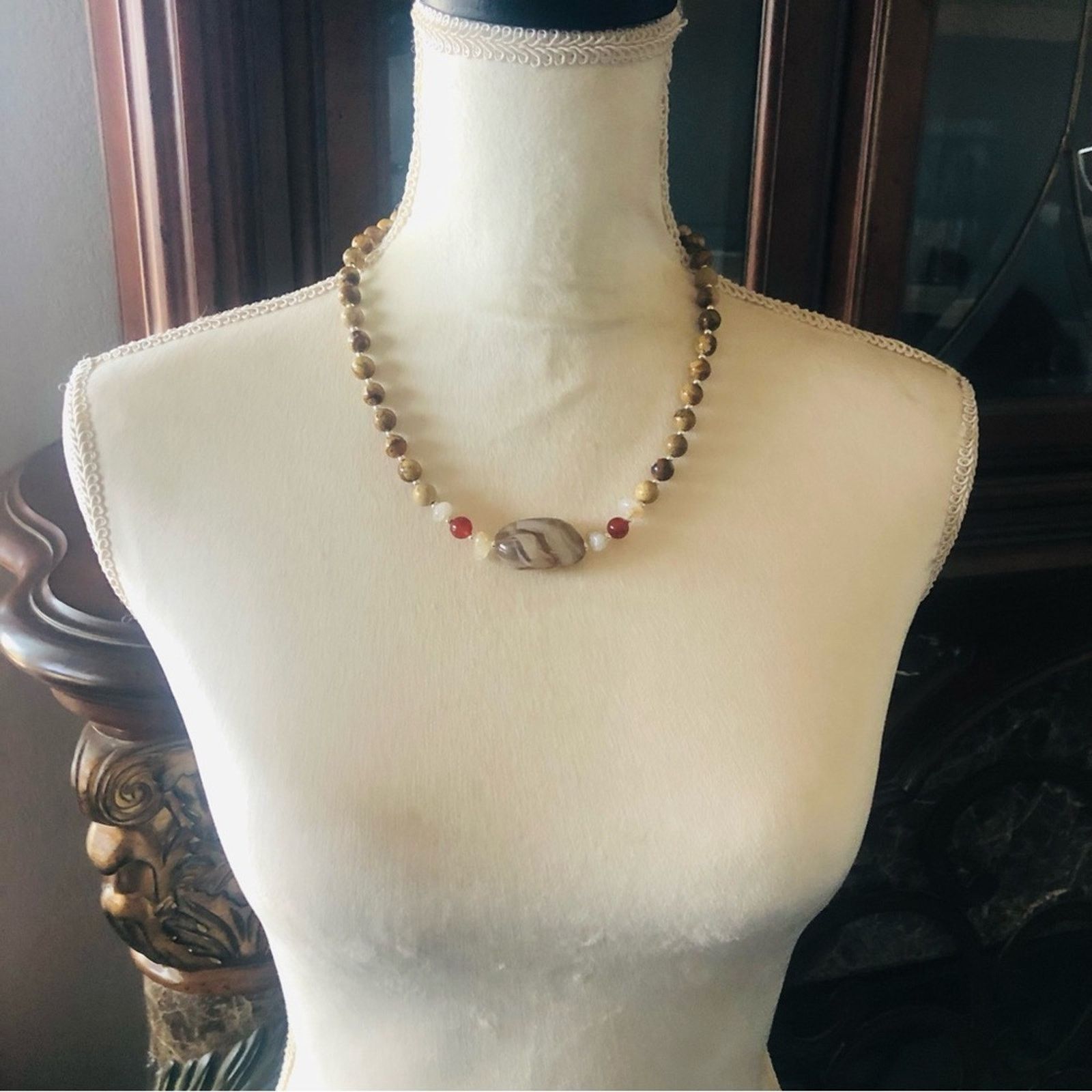 Handmade Handcrafted marble genuine jasper carnelian citrine necklac Size ONE SIZE - 7 Thumbnail