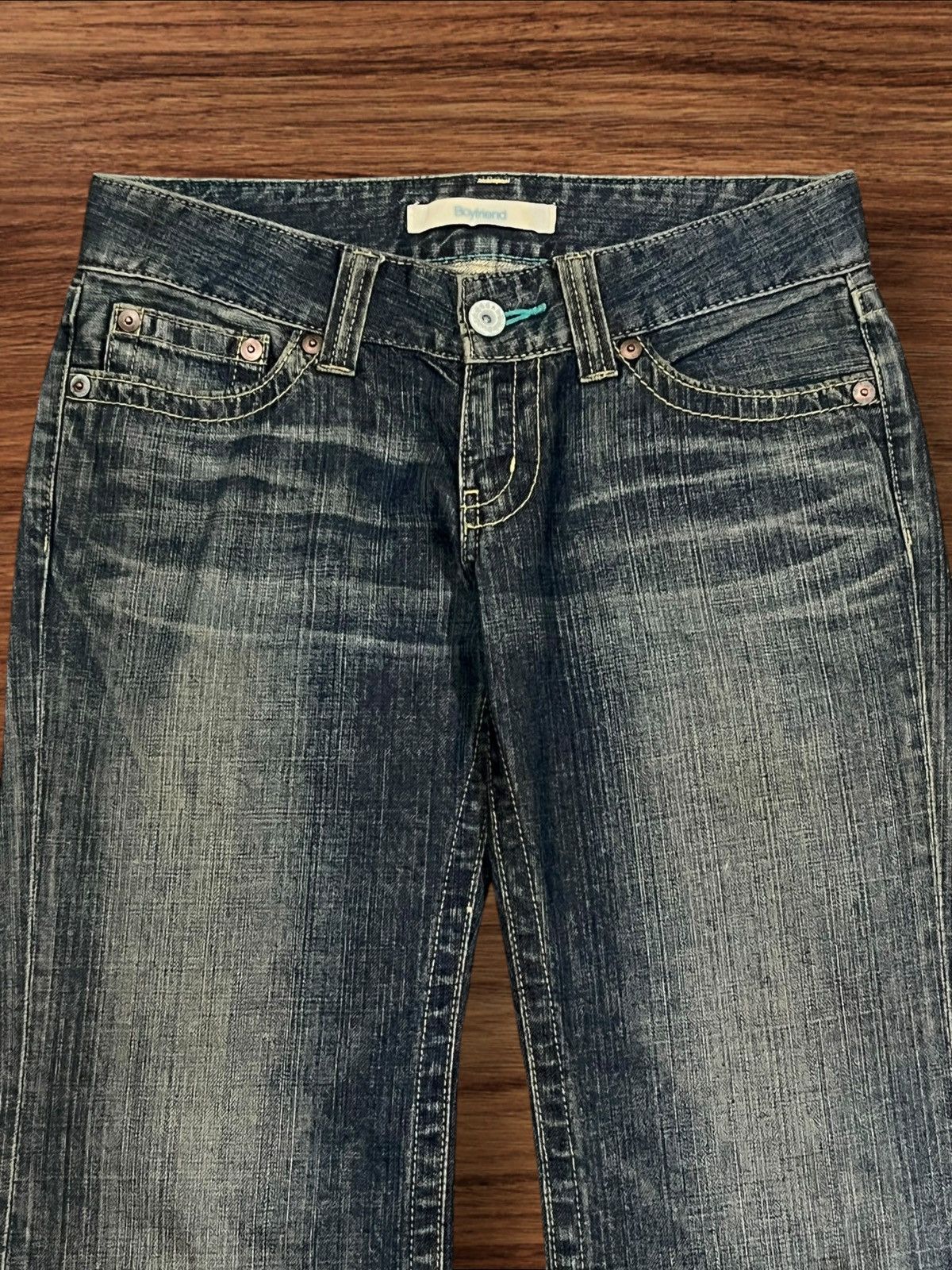 Japanese Brand × Uniqlo Vintage Japanese Brand Uniqlo Blue Faded Frayed Flare Jeans Size 31" - 4 Thumbnail