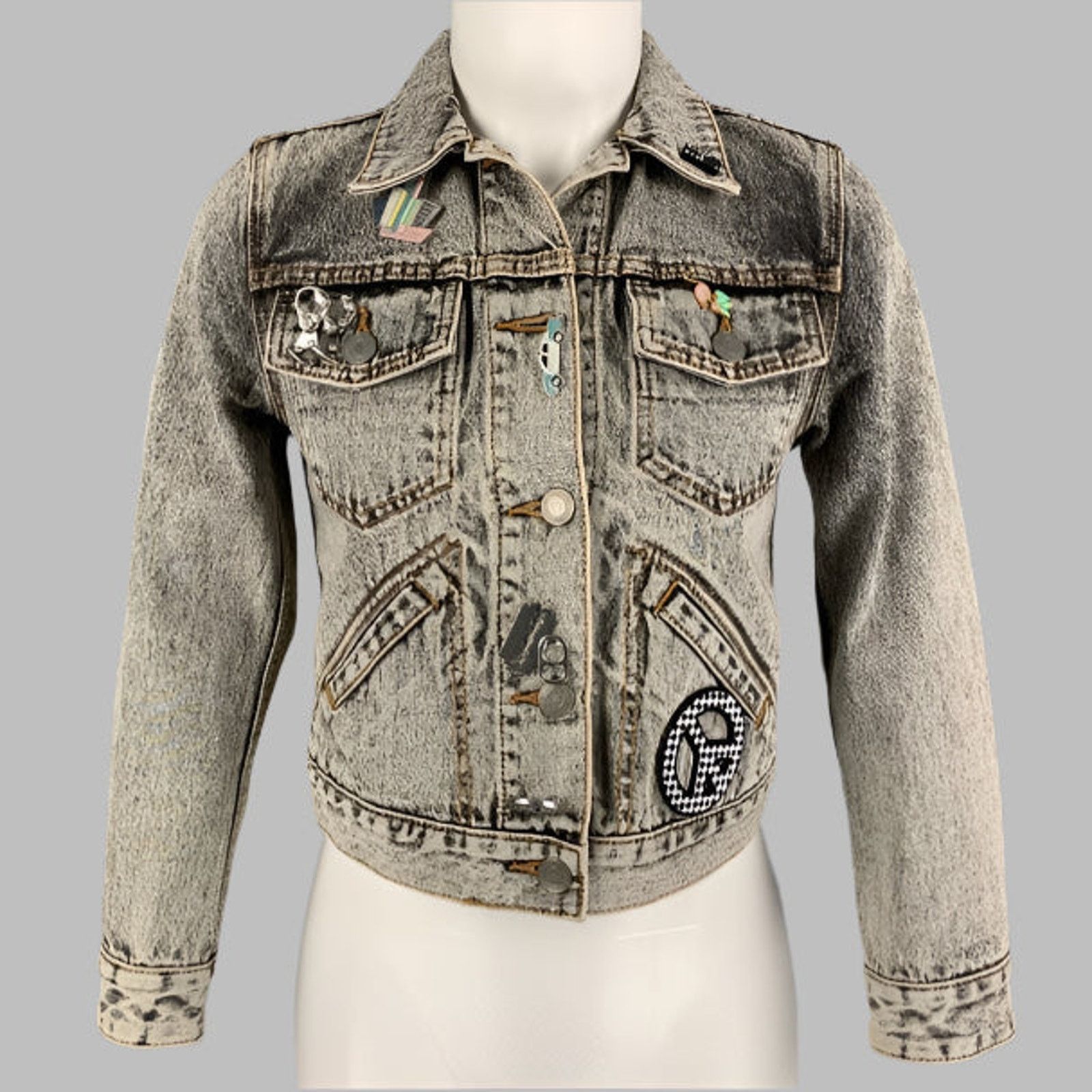 Marc Jacobs MARC JACOBS Paradise Black Denim Acid Wash Cropped Jacket Size XS / US 0-2 / IT 36-38 - 1 Thumbnail