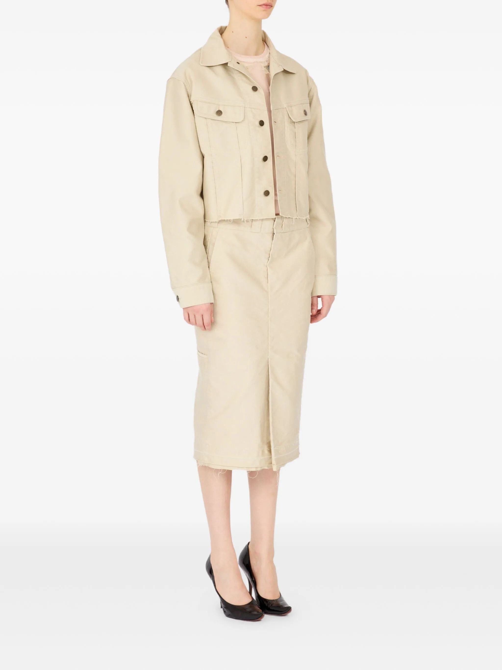 Maison Margiela o1w1db10526 Short Denim Jacket in Cream Size XS / US 0-2 / IT 36-38 - 3 Thumbnail