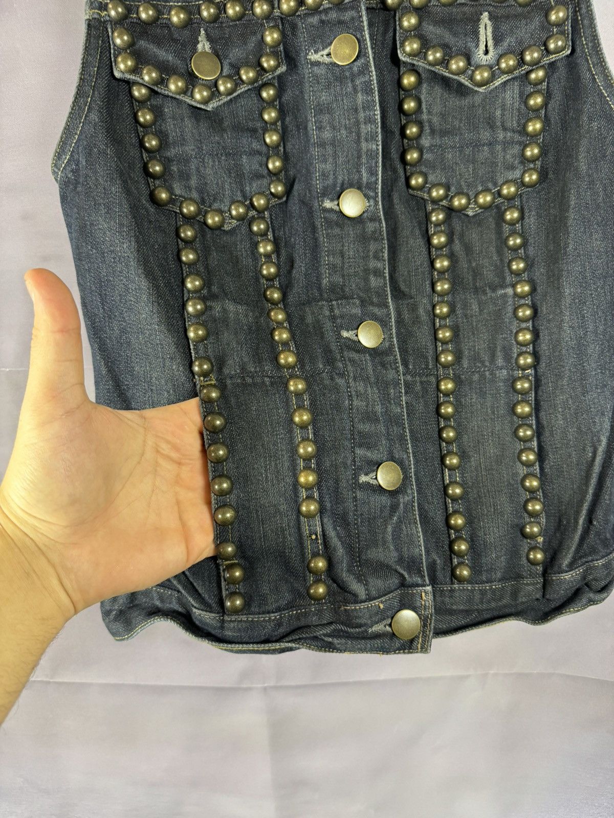 Allsaints × Vintage AllSaints Spitalfields Biker Studded Denim Vests Gilet S sz Size S / US 4 / IT 40 - 6 Thumbnail