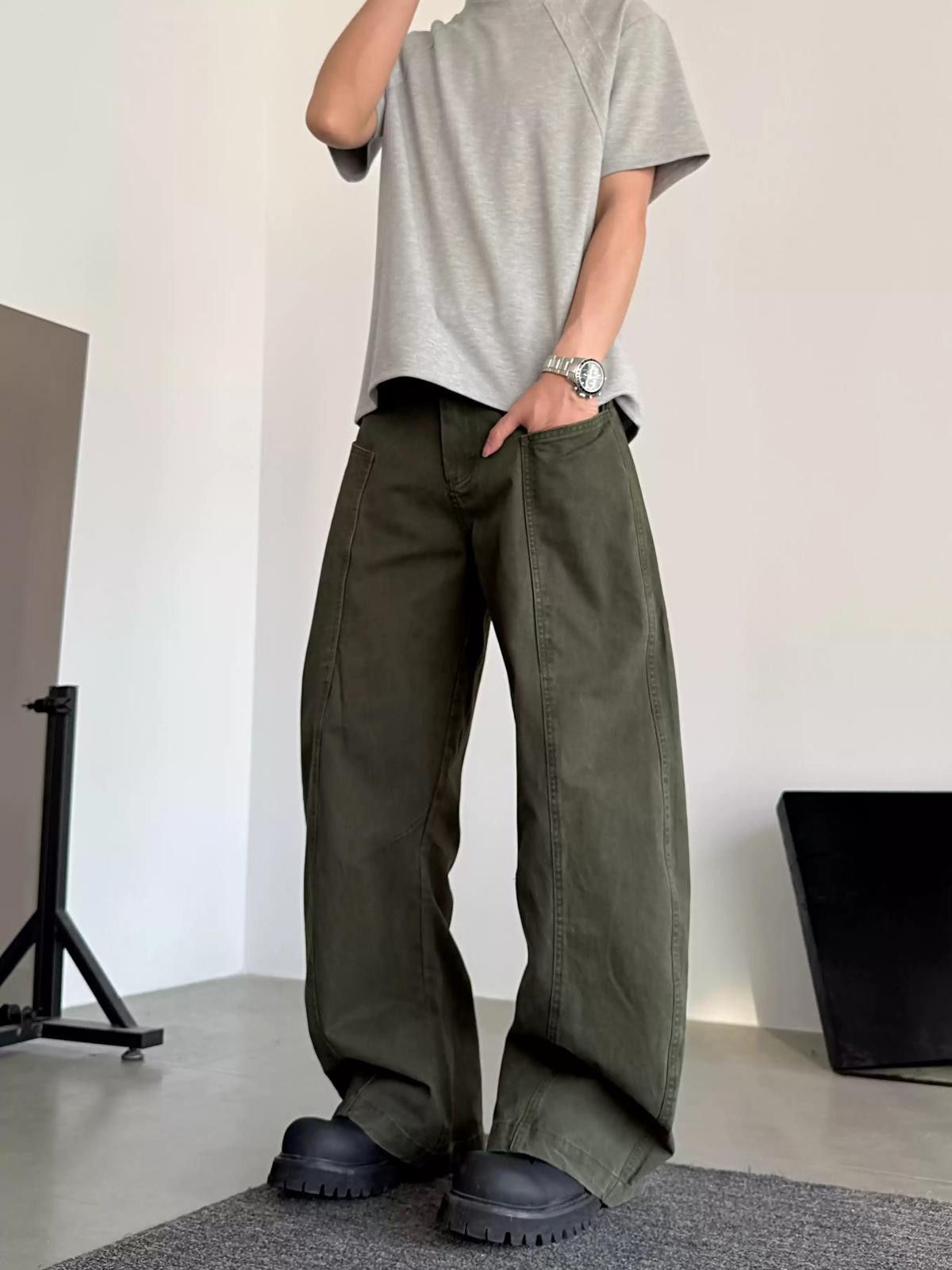 Other Green Wide Leg Jeans, Relaxed Fit Pants Size 32" / US 10 / IT 46 - 3 Thumbnail