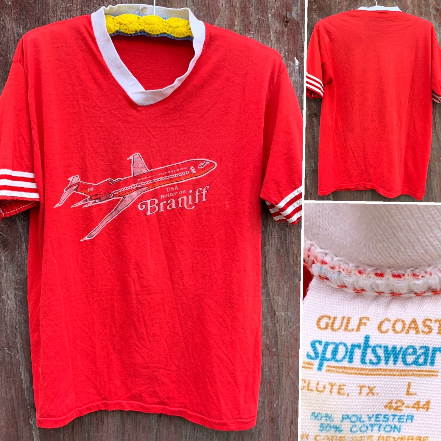 Vintage VINTAGE Braniff International USA Better on Braniff T-Shirt 1970s L Red Men Graphic Tee Shoes? Size US L / EU 52-54 / 3 - 5 Thumbnail