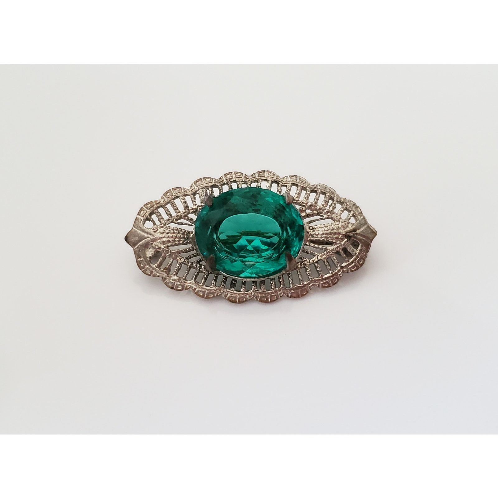 Other Antique Art Deco Green Glass Filagree Brooch Size ONE SIZE - 3 Thumbnail