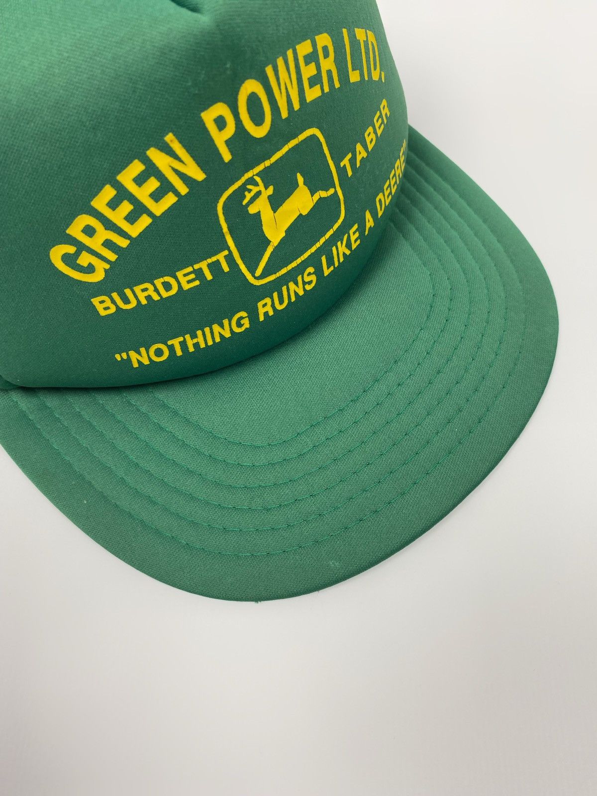 John Deere 1990’s Vintage John Deere Logo Quote Foam Mesh Trucker Hat Size ONE SIZE - 7 Thumbnail