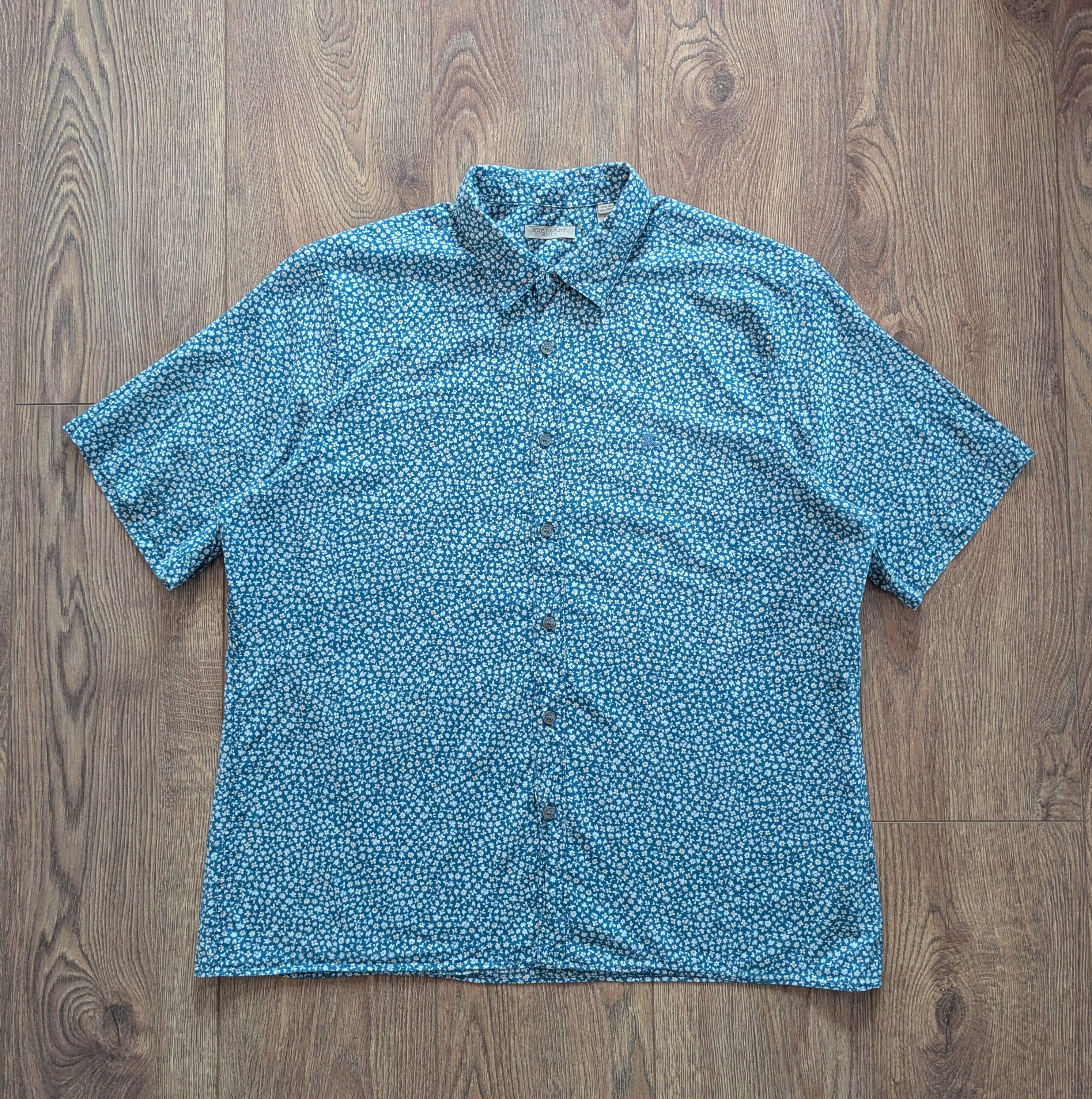Burberry BURBERRY Brit Blue Cotton Floral Printed Short Sleeve Shirt Size US XL / EU 56 / 4 - 1 Thumbnail