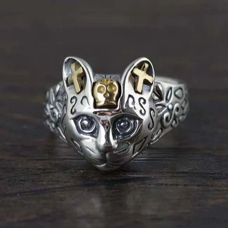 Jewelry Vintage Retro Style Cat's head adjustable ring Size ONE SIZE - 3 Thumbnail