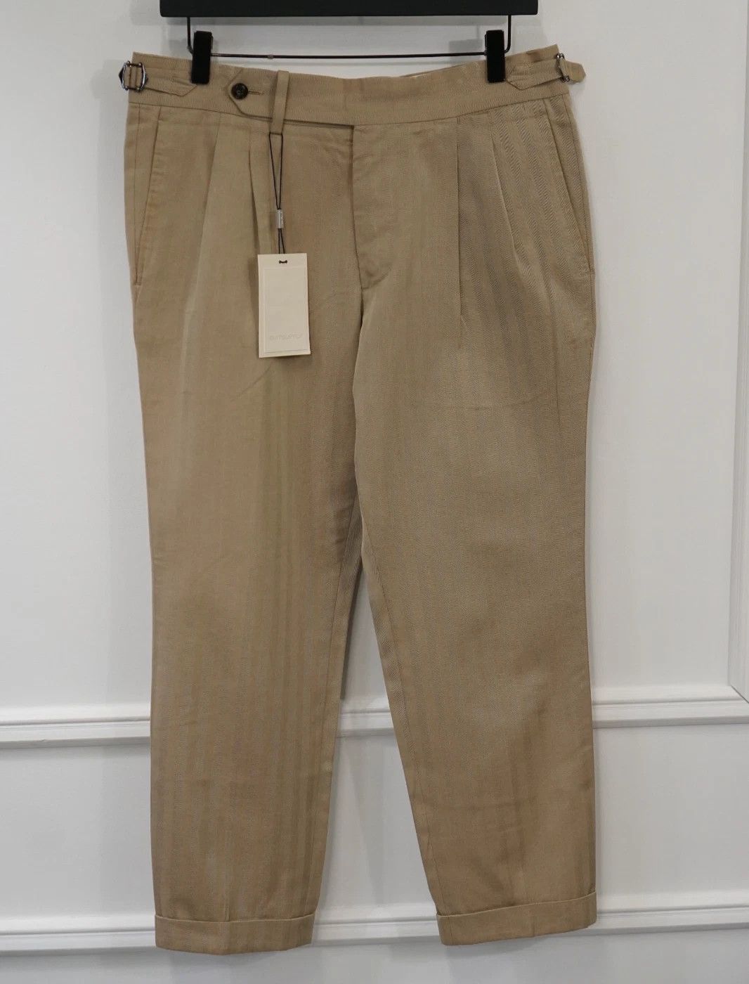 Men Suitsupply Pants Bolzano Double Pleat Cotton Brown US38S