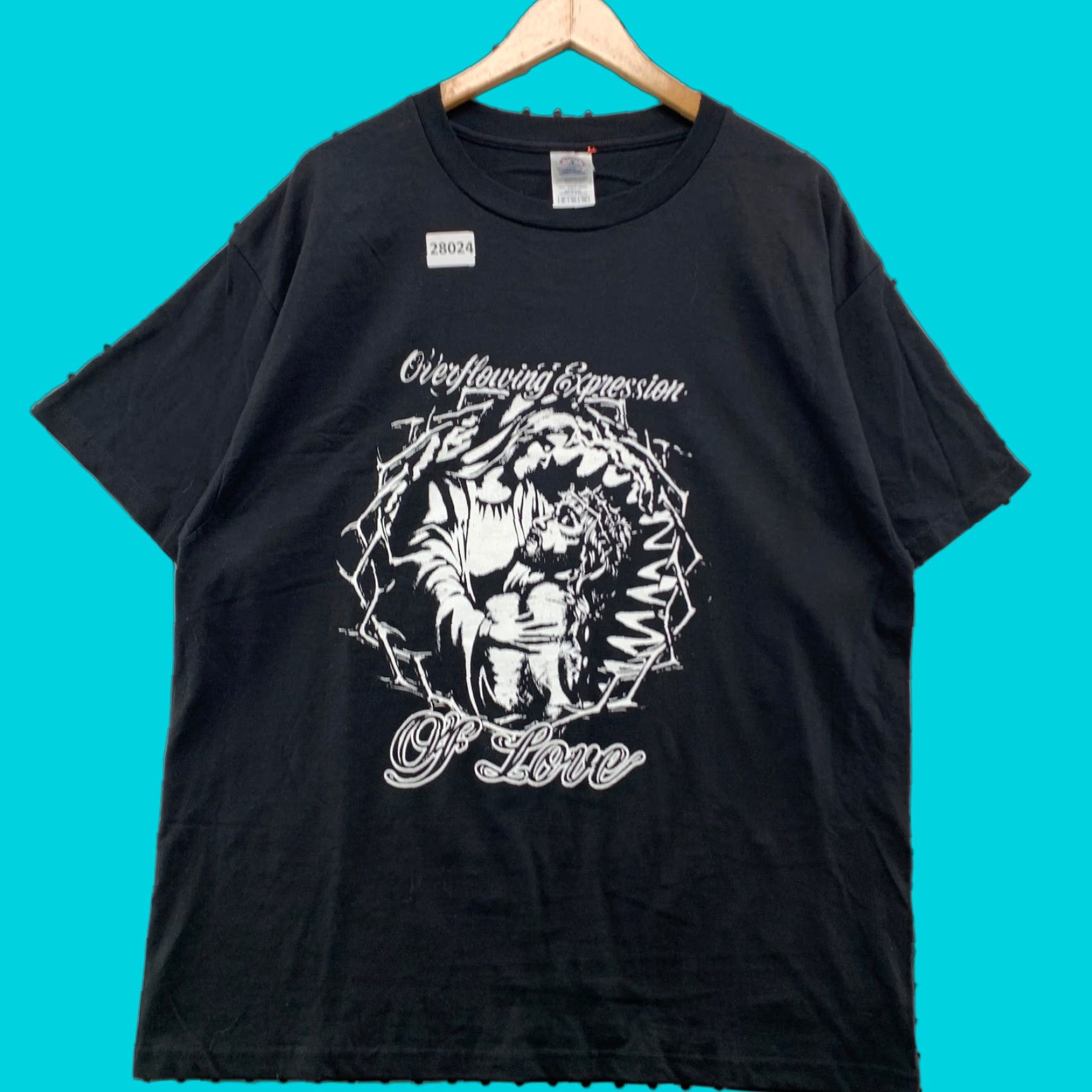Delta VINTAGE Jesus Religion Tee Black White Graphic Overflowing Expression Of Love XL 23x29 Size US XL / EU 56 / 4 - 1 Thumbnail