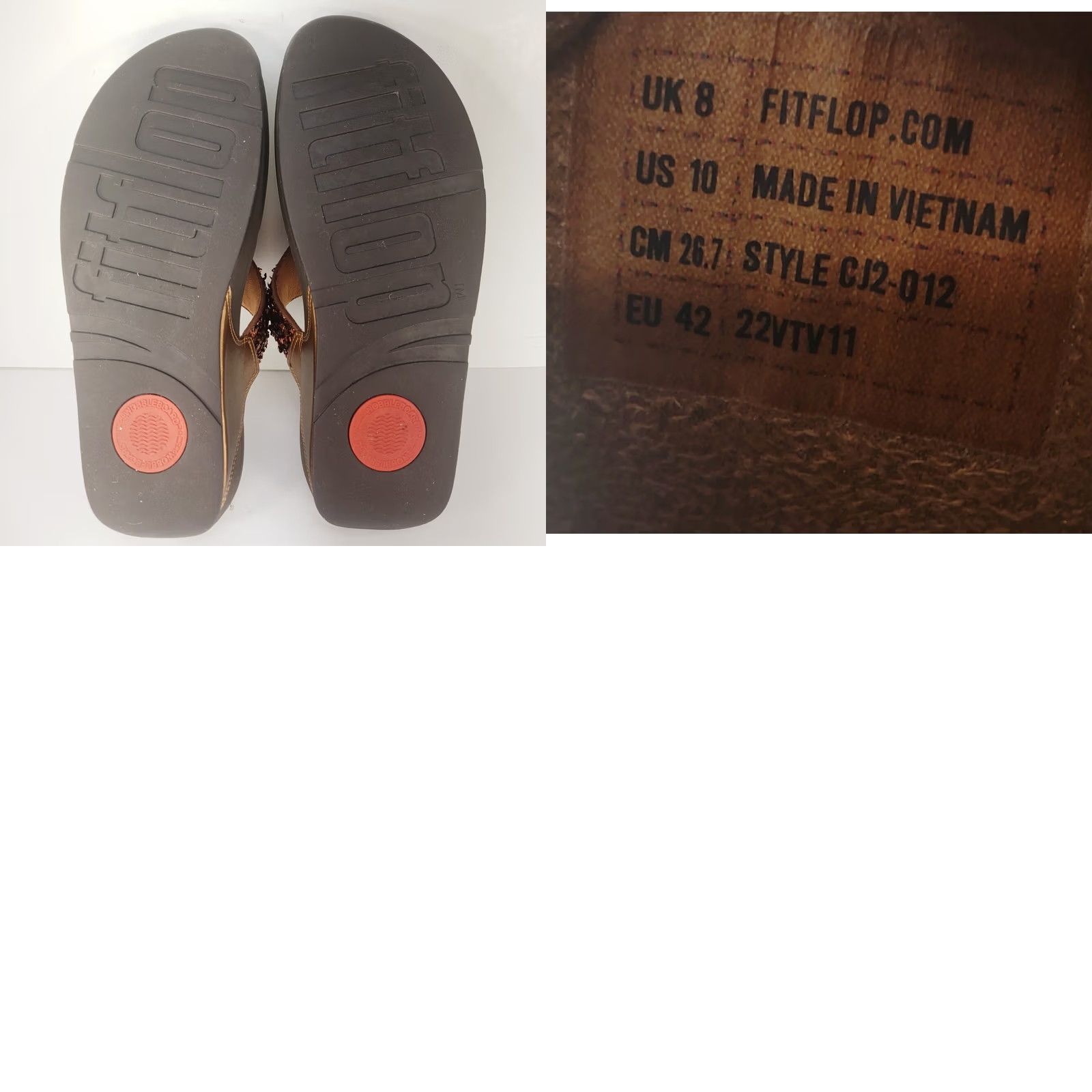Vintage FitFlop Lulu Glitz Metallic Sandal Women's Sandal 10 Brown Metallic Thong Sole/Insole Comfort Cushioned Slip On Wedge Summer Casual Travel Size US 10 / IT 40 - 8 Thumbnail