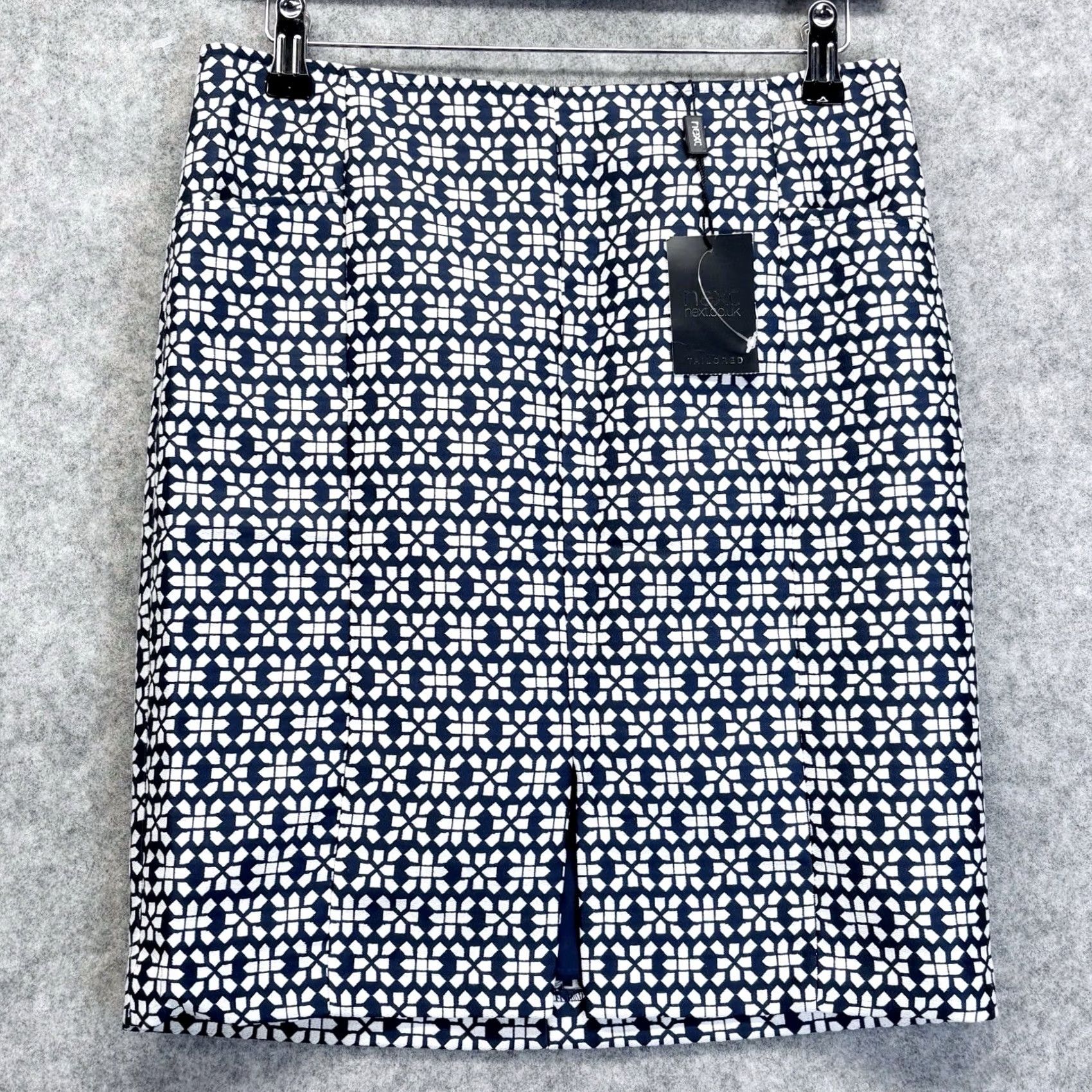 NEXT Next Mini Skirt UK8 - Navy White Geometric Pattern - New with Tags (BNWT) Size 30" / US 8 / IT 44 - 2 Thumbnail