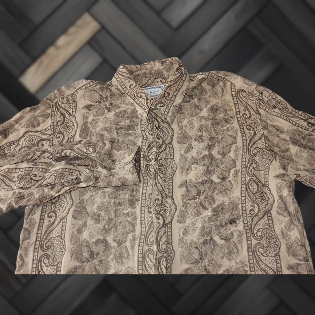 Vintage Biblo Club Shirt Men Button-Front Long Sleeve Paisley & Floral Brown Italy Made M Size US M / EU 48-50 / 2 - 1 Thumbnail