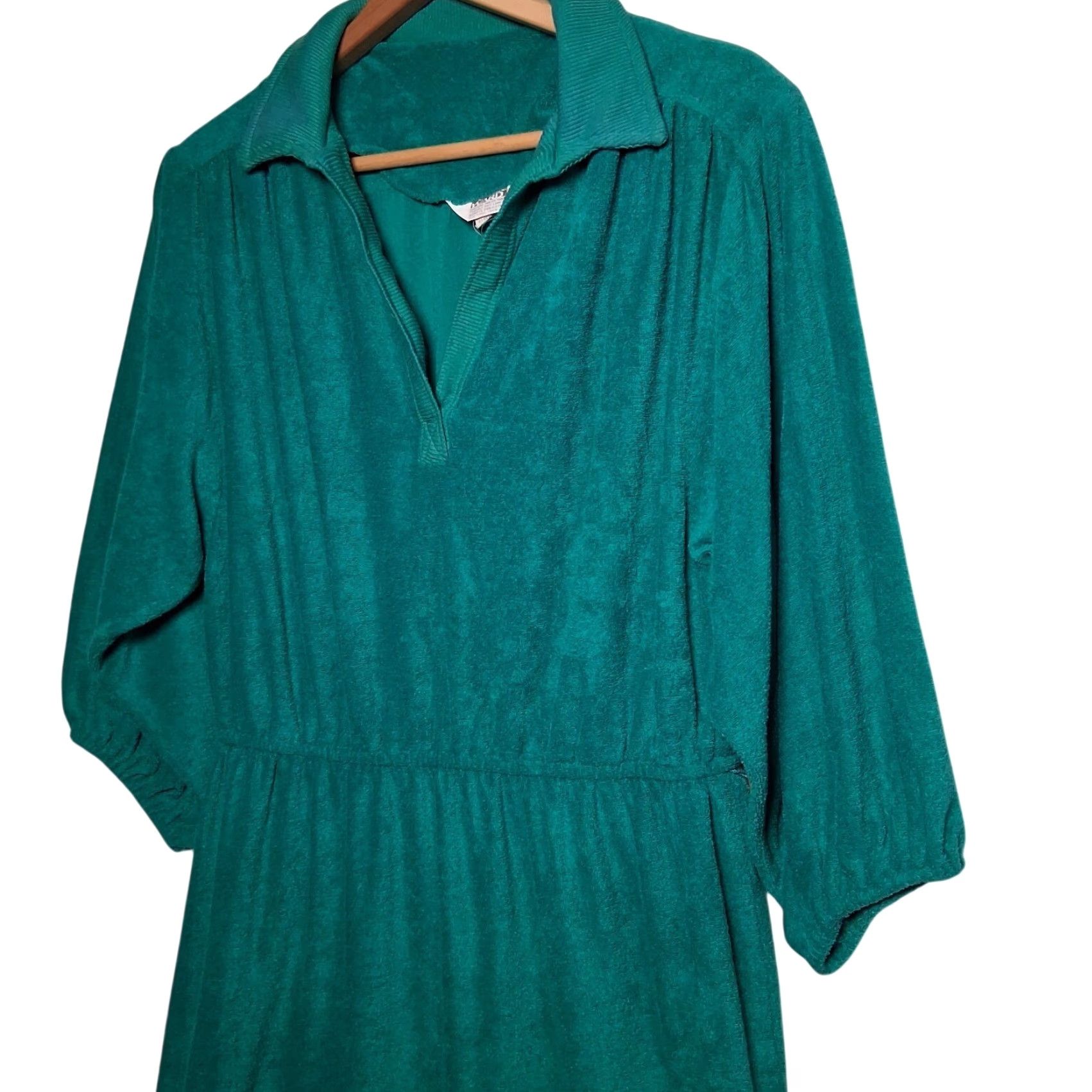 Vintage VINTAGE Montgomery Ward Dress Shirt Dress Jade Green 1970s Terry Cloth 18 Women’s Womens Size XXL / US 16-18 / IT 52-54 - 4 Thumbnail