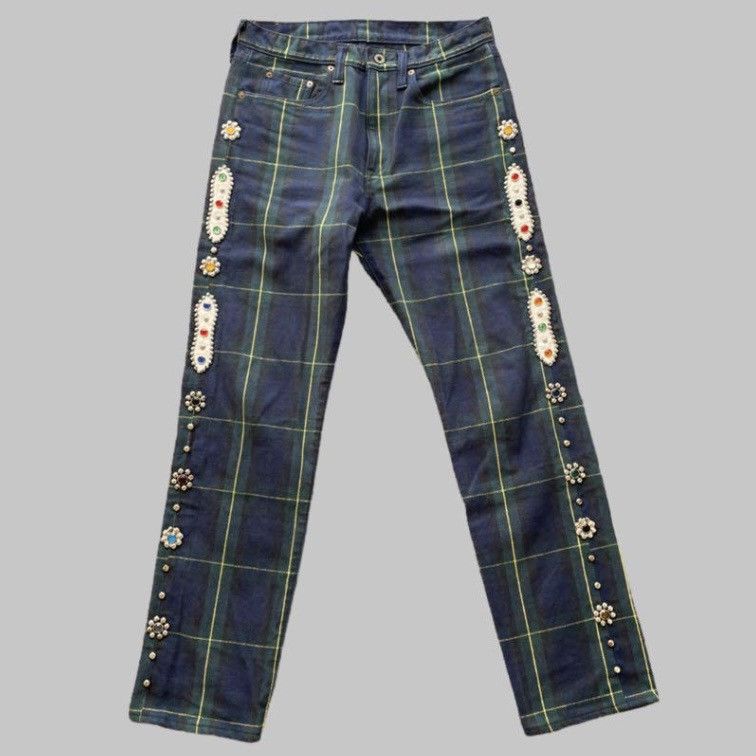 image of Kapital x Kapital Kountry Capital Tartan Check Studs Remake Size 30 in Green, Men's