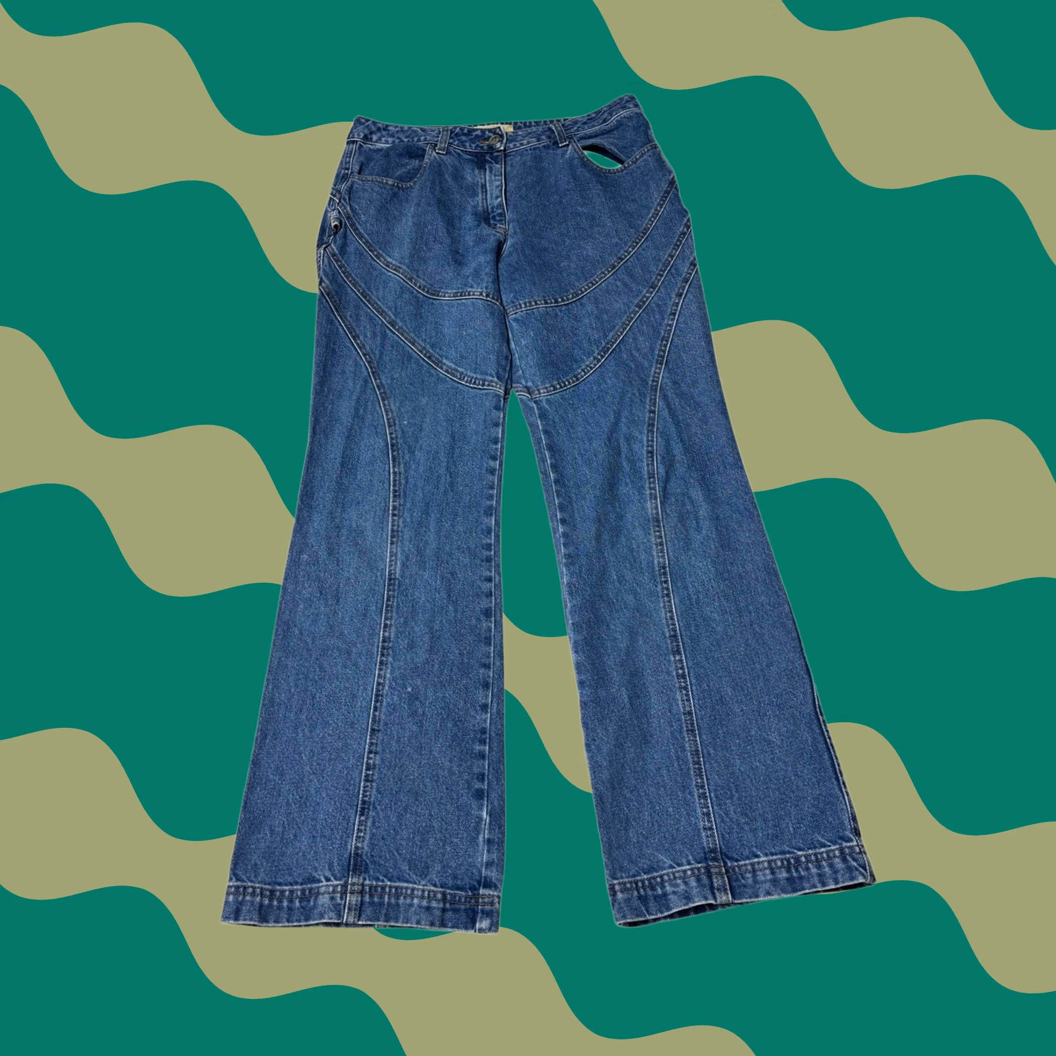 Paloma Wool Paloma Wool Blue Curved Seam Wide Leg Jeans Womens Size 32 Inseam 30 Made Spain 5-Pocket Jeans Button Zip Rise High Vintage No Size 24" / US 00 / IT 34 - 1 Thumbnail