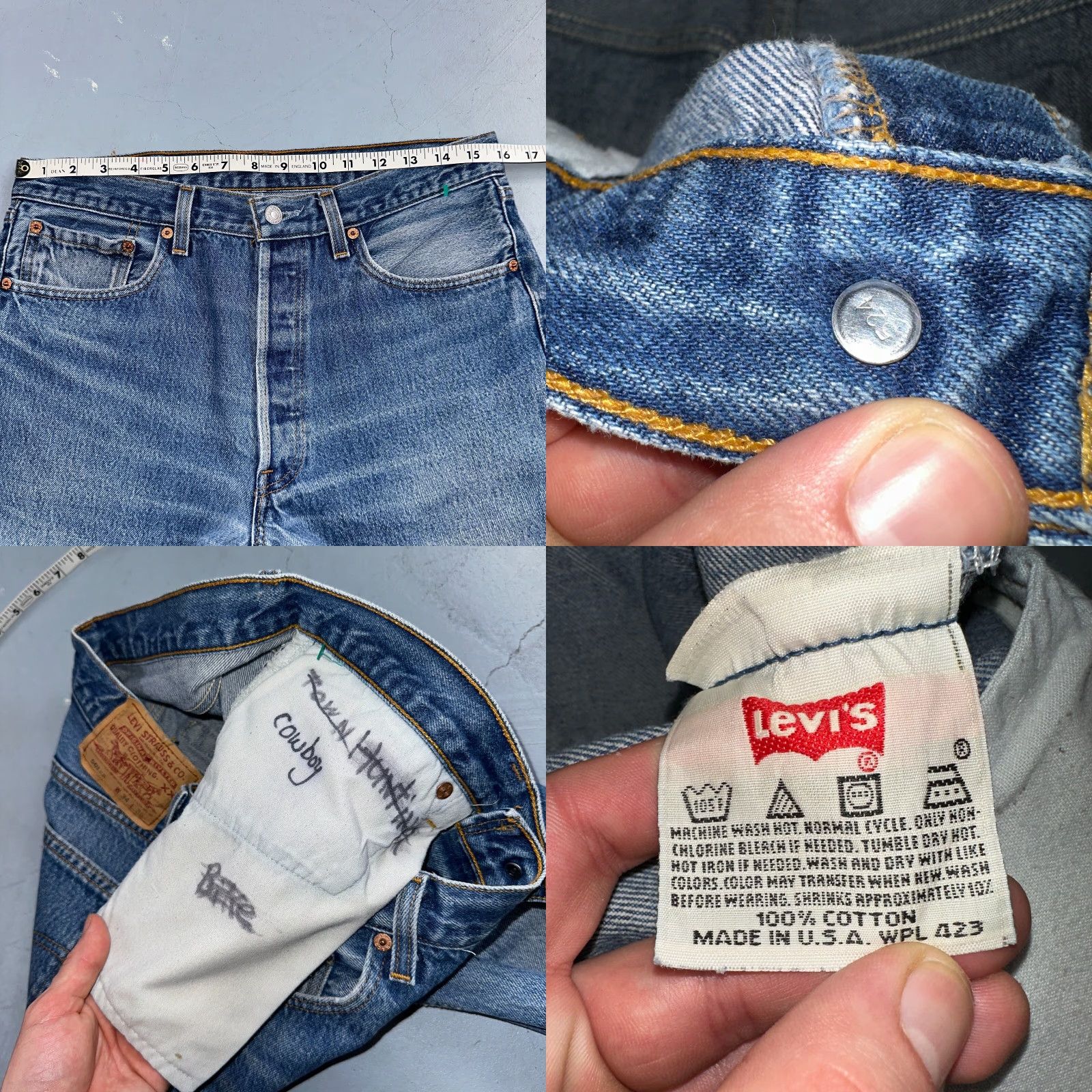 Levi's VINTAGE Levi's 501 Jeans Men 34x30 Blue Light Wash 90s USA Straight Classic 34 Regular Denim Cotton Button Rise Mid (10-12 in) Size US 34 / EU 50 - 8 Thumbnail