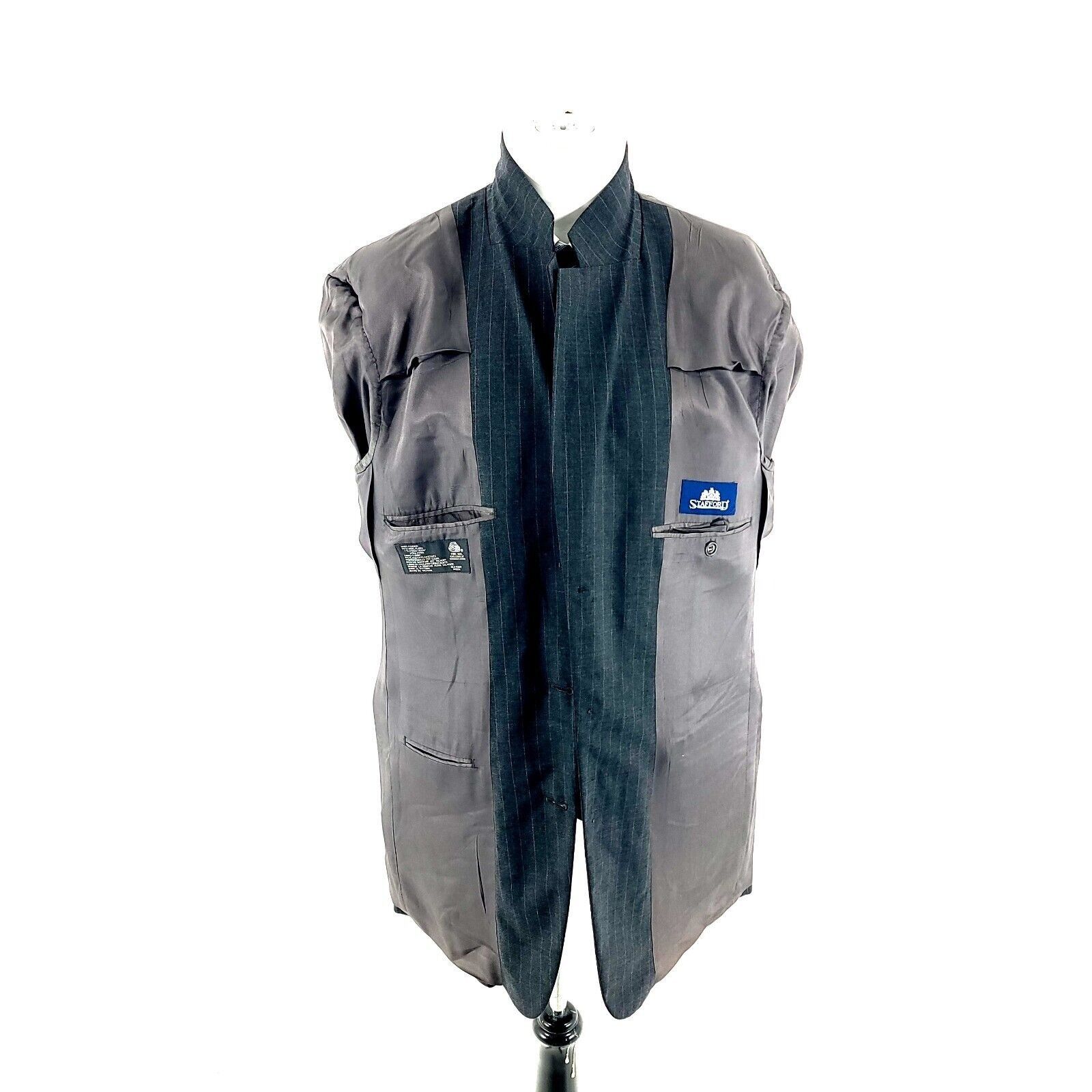 Stafford DAMAGED Stafford Wool 3 Button Suit Jacket 42L Gray Striped Size 42L - 11 Thumbnail