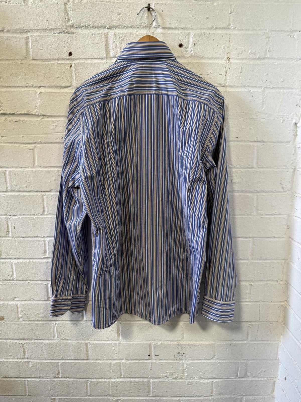 Designer Smart Casual Striped Shirt - Blue & Brown Size US M / EU 48-50 / 2 - 2 Thumbnail