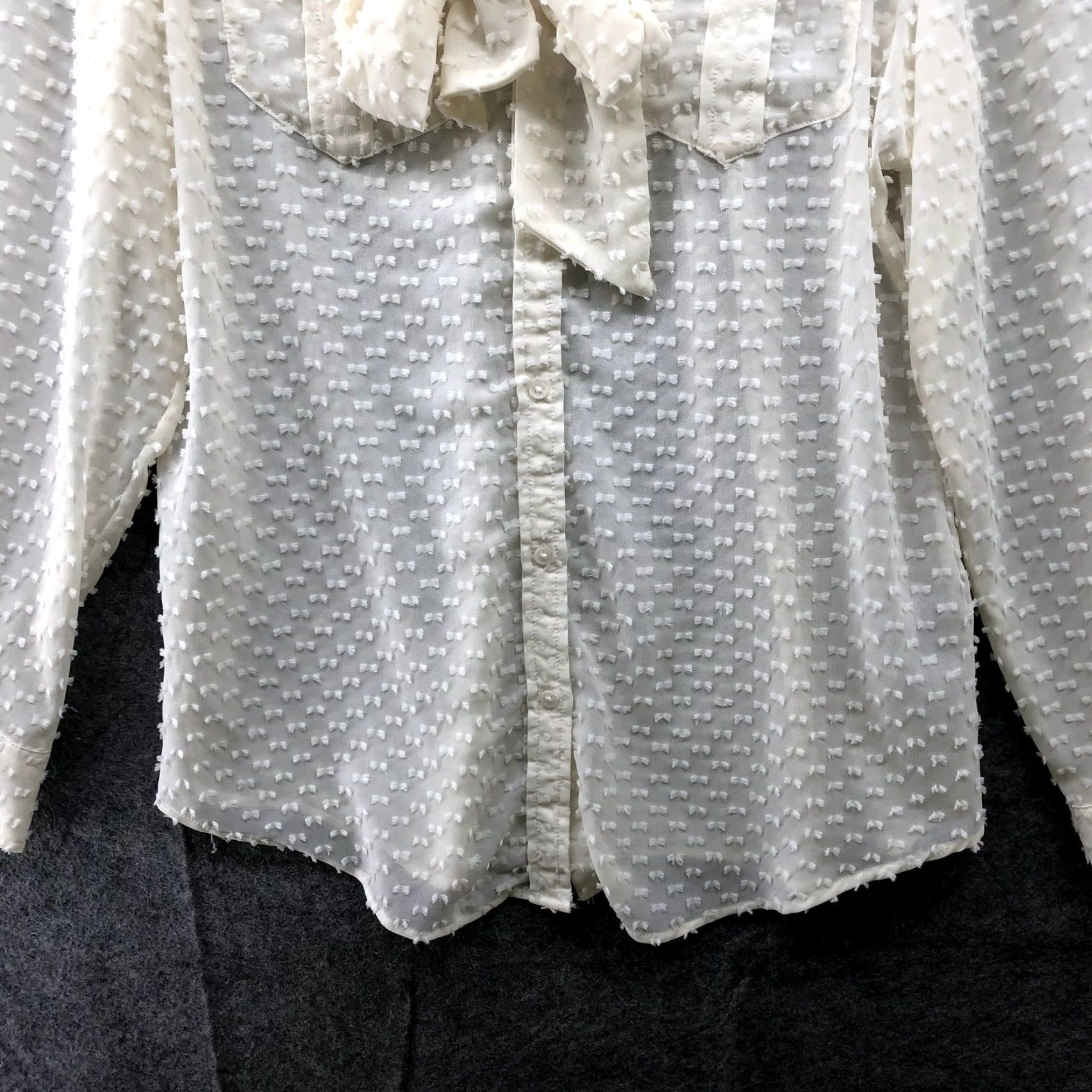 Banana Republic Banana Republic Blouse Women's M Ivory Chiffon Swiss Dot Tie Neck Long Sleeve Button Down Casual Workwear Formal Office Size M / US 6-8 / IT 42-44 - 4 Thumbnail