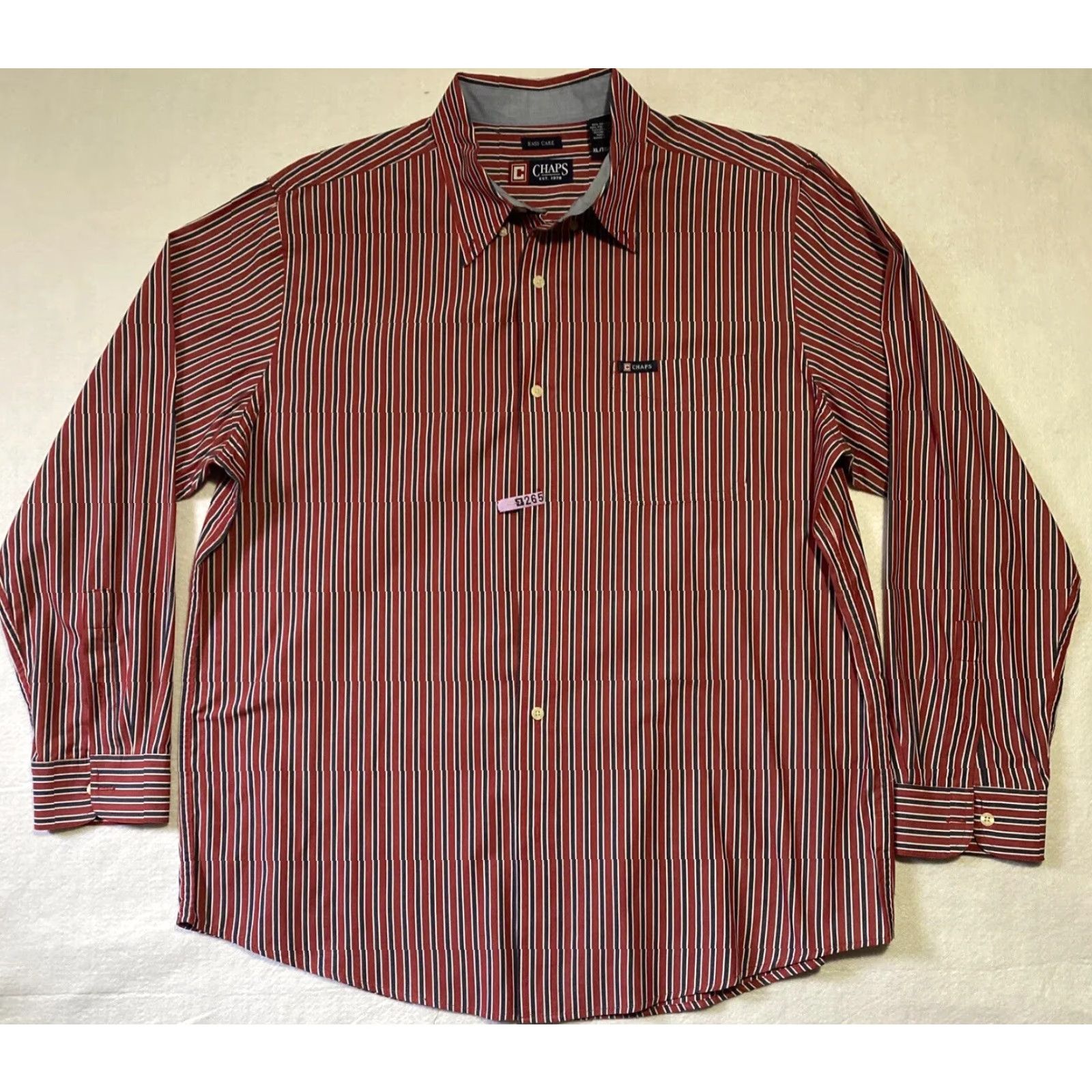 Chaps Chaps Button Shirt Mens XL Red Long Sleeve Striped Cotton Dress Shirt Button-Down Collar Non-Iron Shell Button Regular Fit Size US XL / EU 56 / 4 - 2 Thumbnail