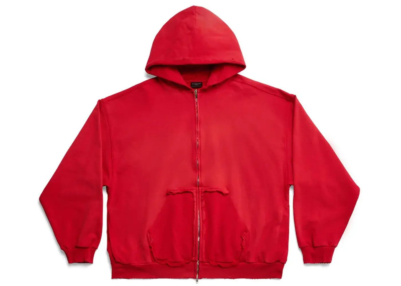 Balenciaga o1w1db10326 Tape Type Ripped Pocket Zip-Up Hoodie in Red Size US XXS / EU 40 - 1 Thumbnail