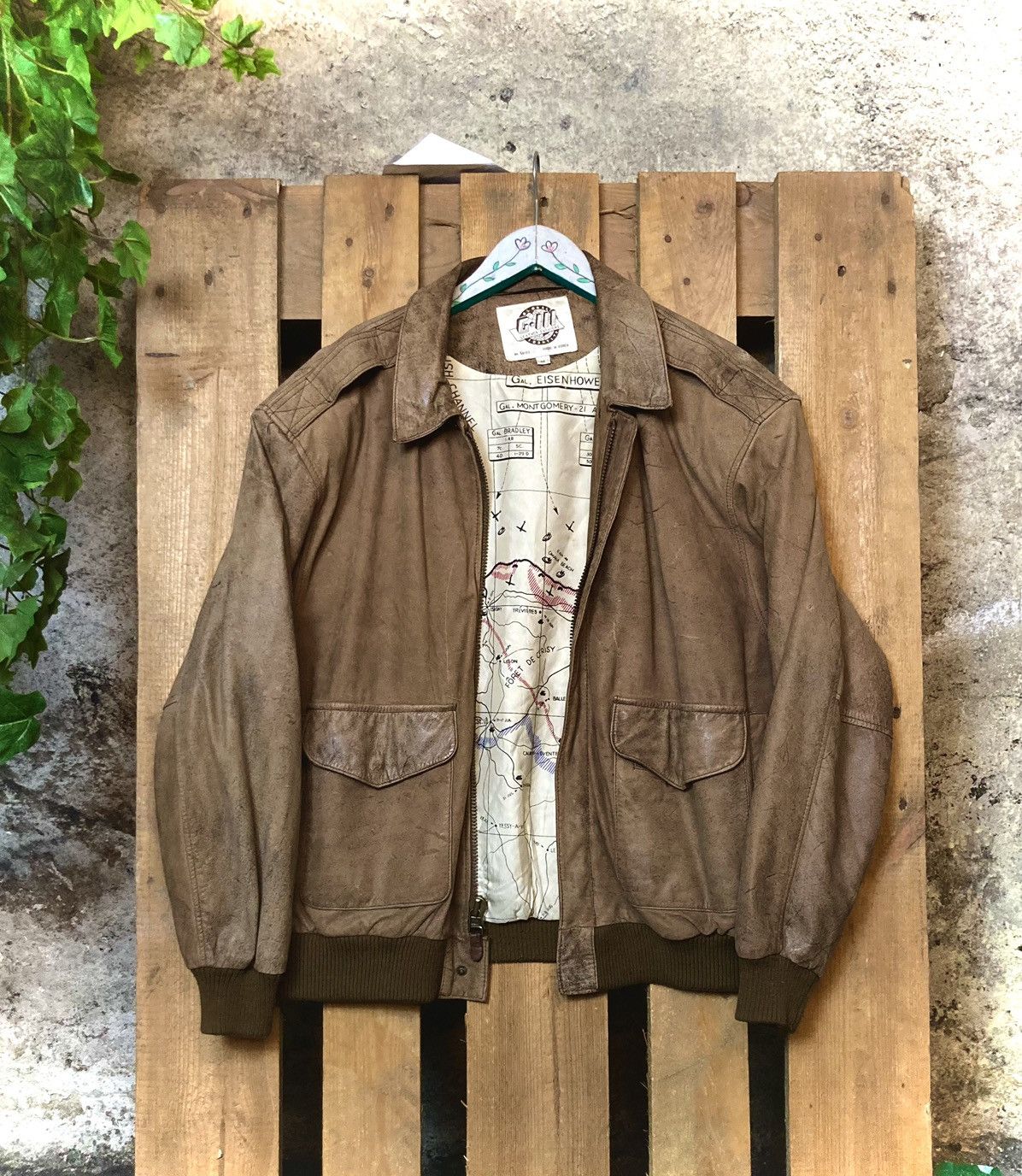 image of Vintage Korean Leather Bomber Jacket in Brown, Men's (Size XL)