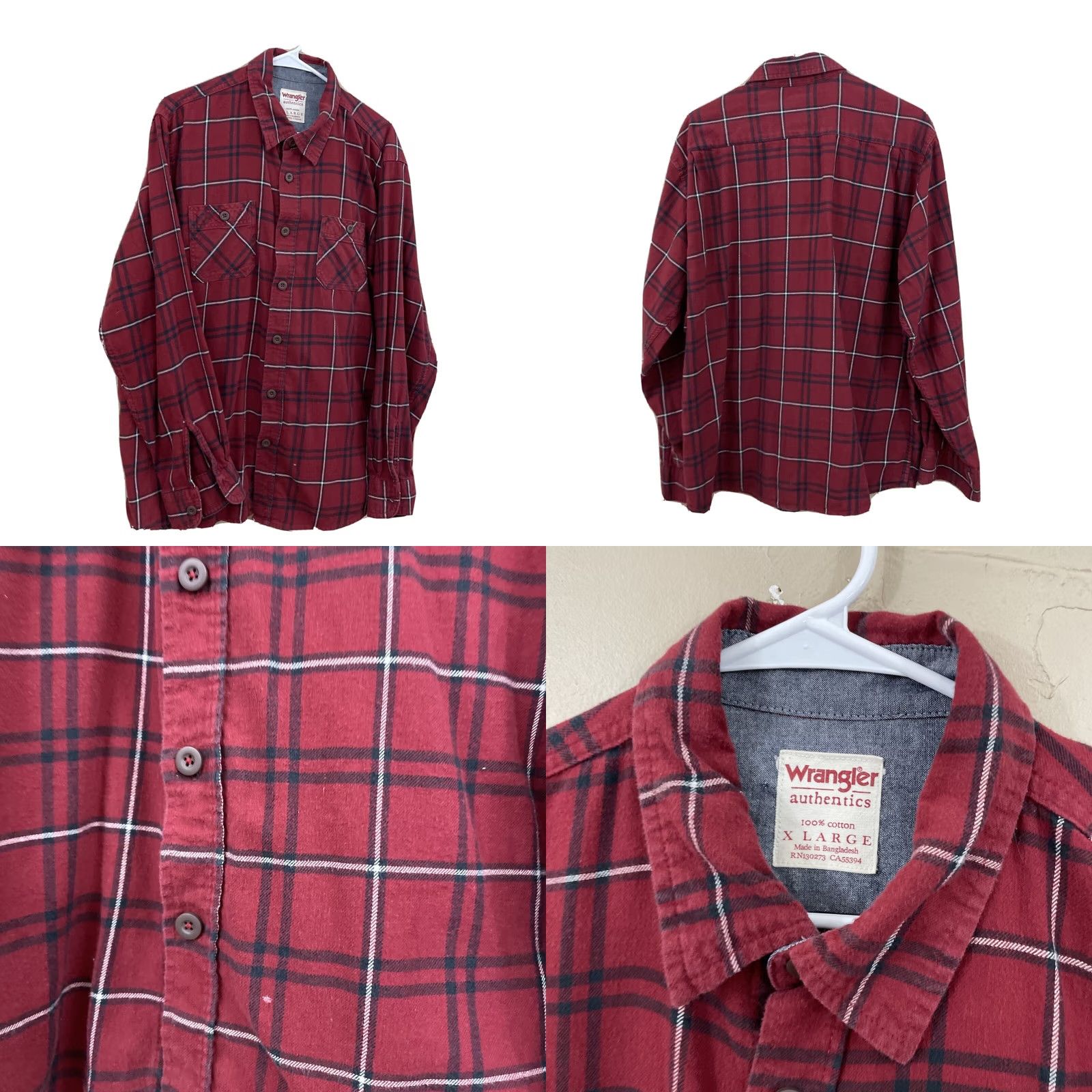 Wrangler VINTAGE Wrangler Authentic Button Shirt Men XL Western Red Plaid Flannel Classic XL 50" Size US XL / EU 56 / 4 - 9 Thumbnail