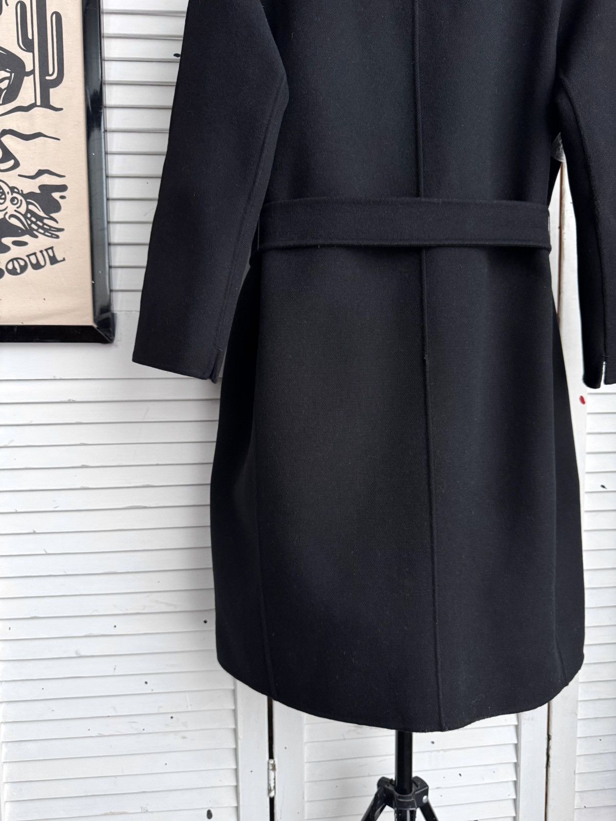 Max Mara S Max Mara Messi Cucito a Mano Wool Coat Black Belted Italy Size XS / US 0-2 / IT 36-38 - 14 Thumbnail