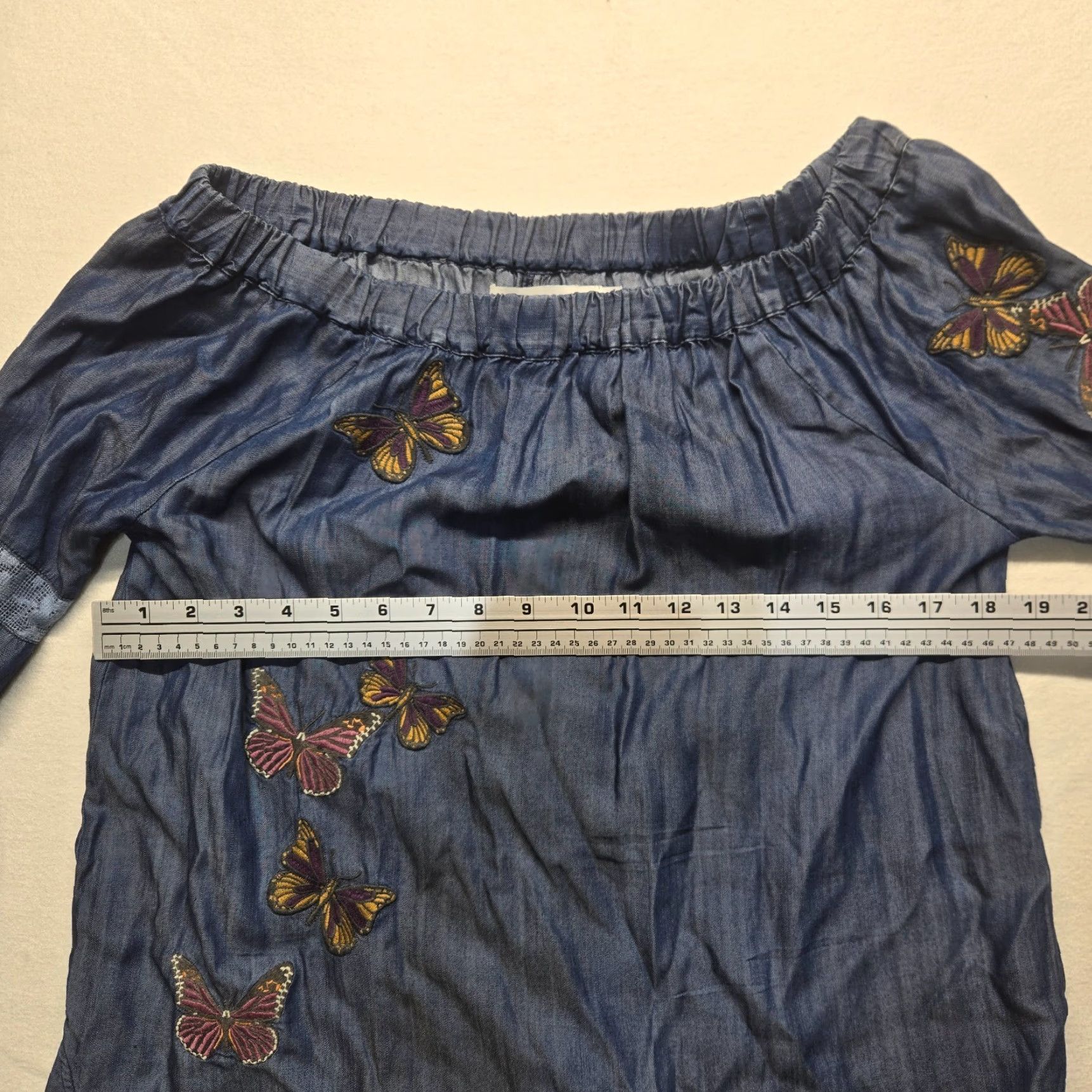 Vintage VINTAGE Standard Grace Blue Butterfly Embroidered Off the Shoulder Blouse Women Small Southwest Style Size S / US 4 / IT 40 - 5 Thumbnail