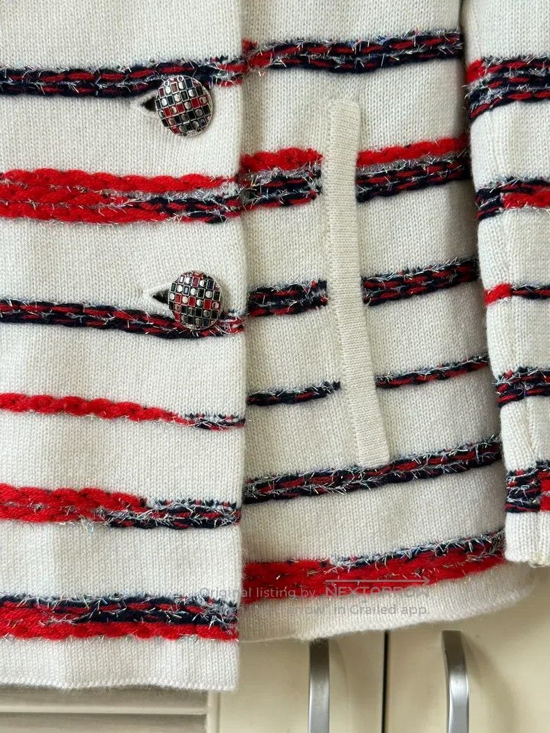 Chanel Chanel Red and white striped knitted coat Size XXS / US 00 / IT 34 - 5 Thumbnail