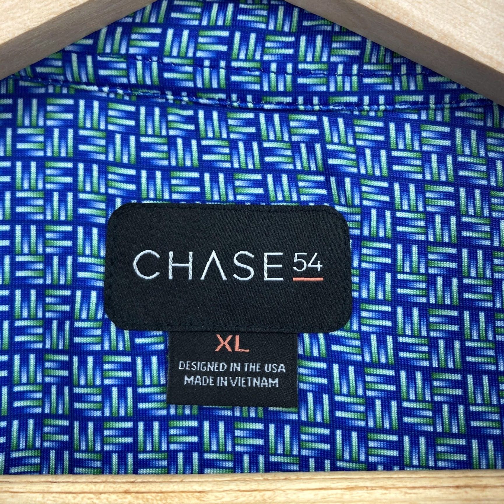 Vintage Chase 54 Polo Golf Shirt Mens XL Blue Geometric Print DryFuze Performance Stylus Size US XL / EU 56 / 4 - 5 Thumbnail